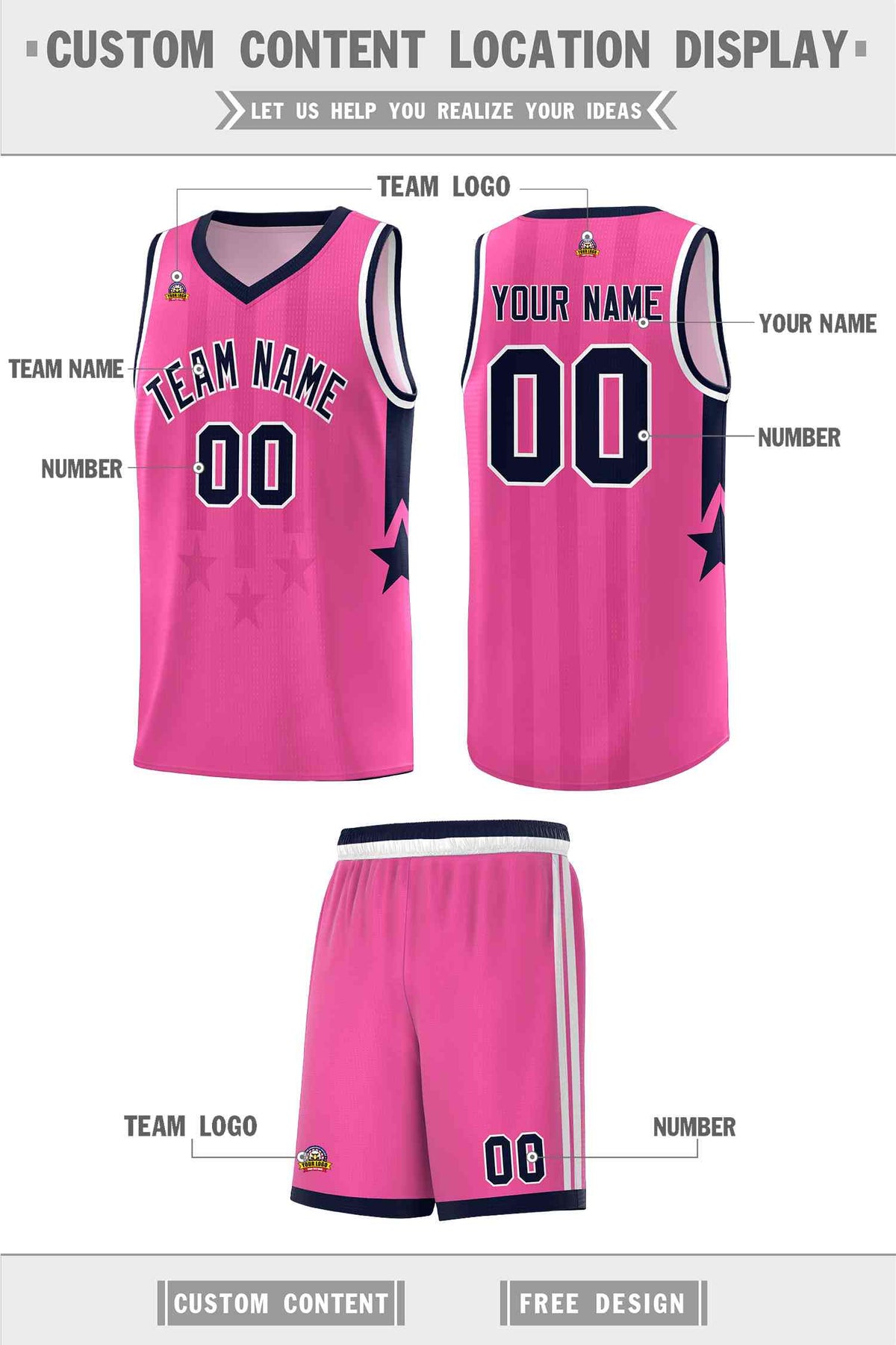 Custom Pink Navy and White Gradient Star Graffiti Pattern Sports Uniform Basketball Jersey