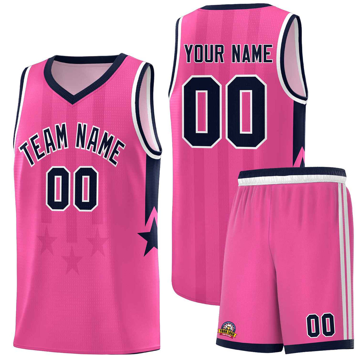 Custom Pink Navy and White Gradient Star Graffiti Pattern Sports Uniform Basketball Jersey