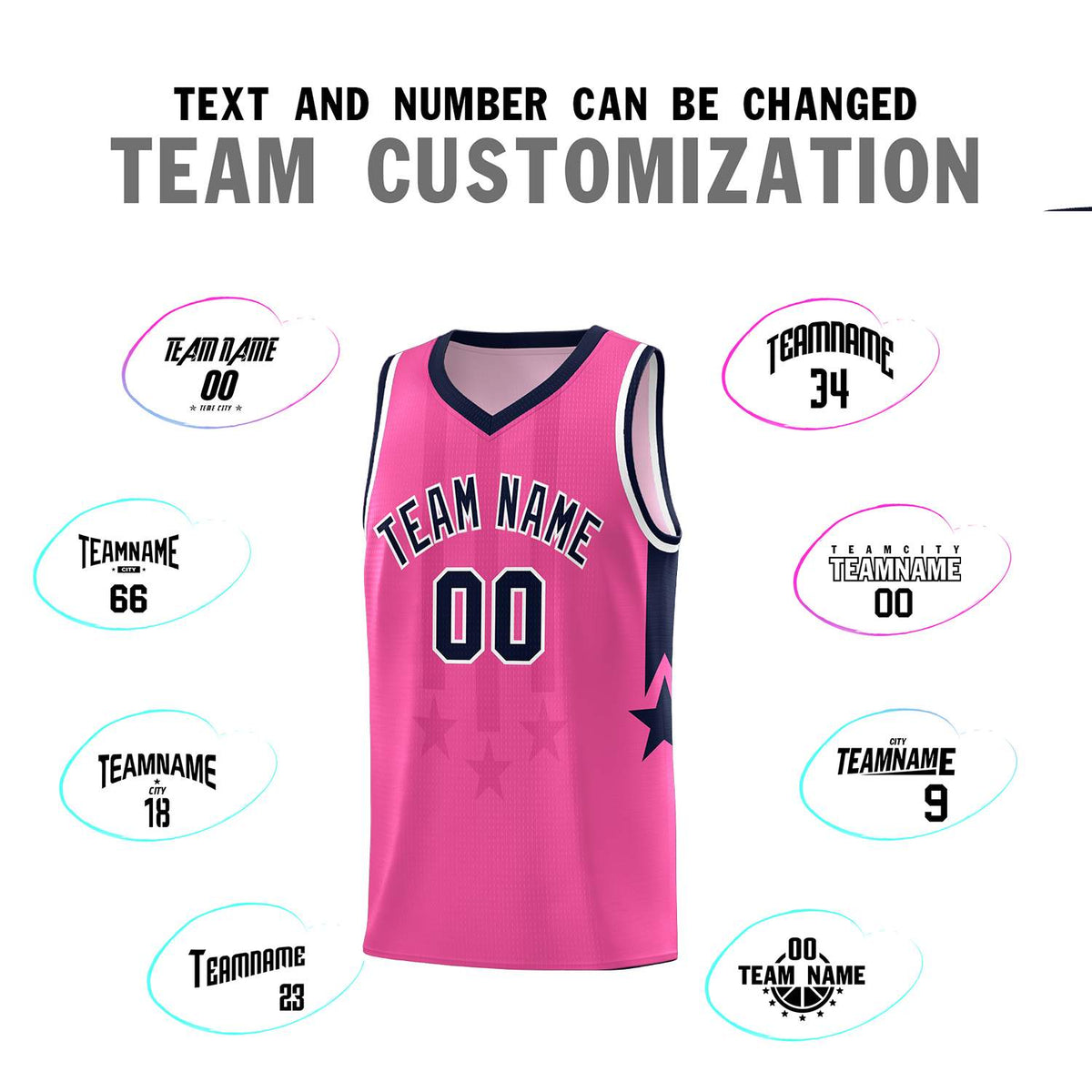 Custom Pink Navy and White Gradient Star Graffiti Pattern Sports Uniform Basketball Jersey