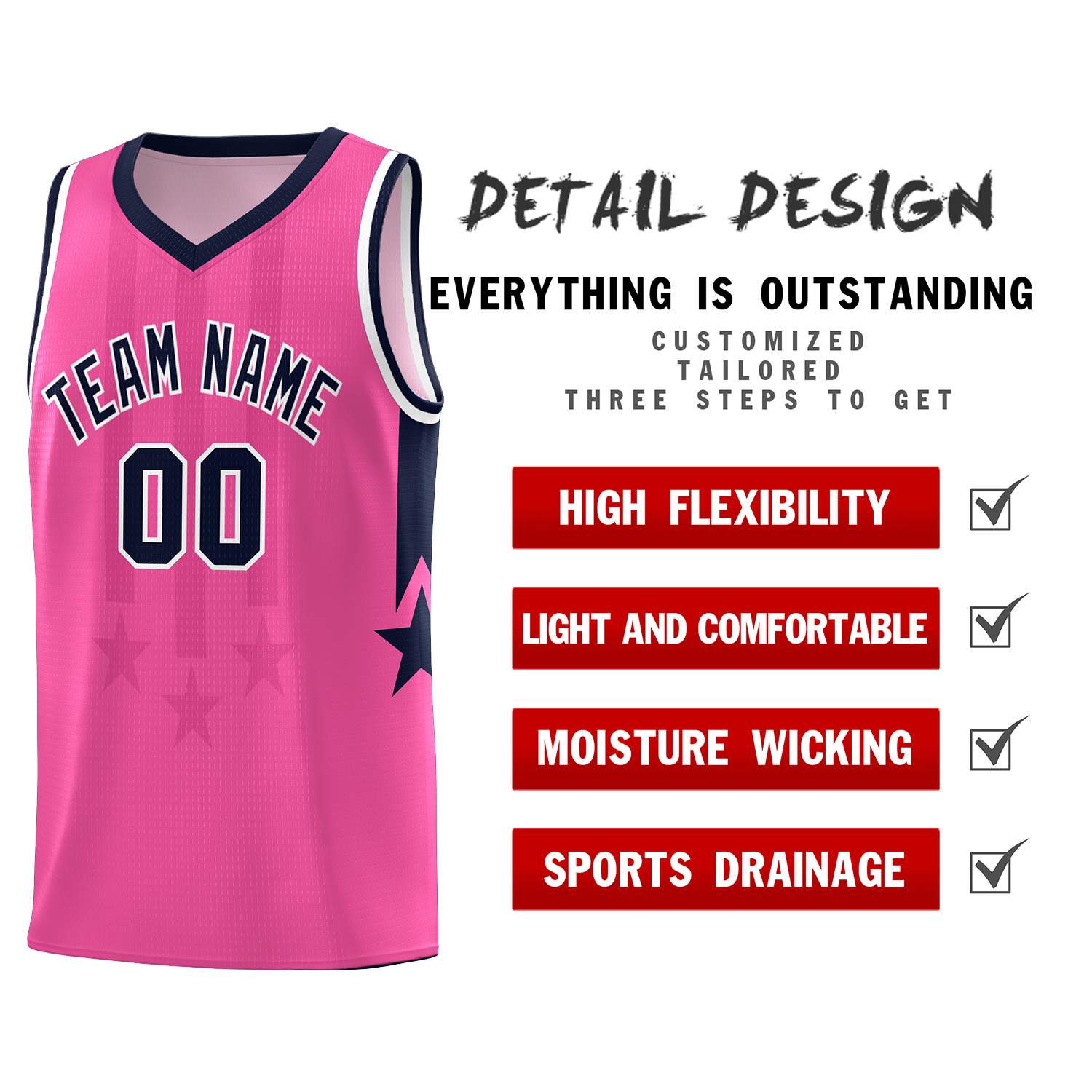 Custom Pink Navy and White Gradient Star Graffiti Pattern Sports Uniform Basketball Jersey