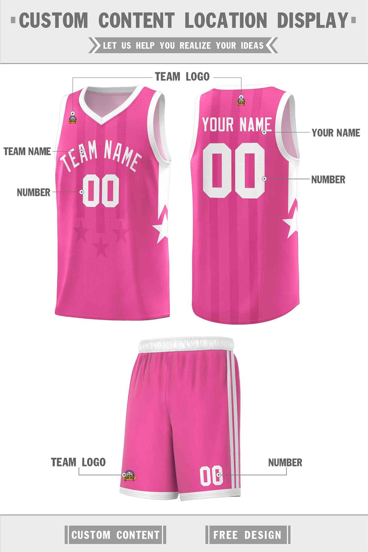 Custom Pink White and White Gradient Star Graffiti Pattern Sports Uniform Basketball Jersey