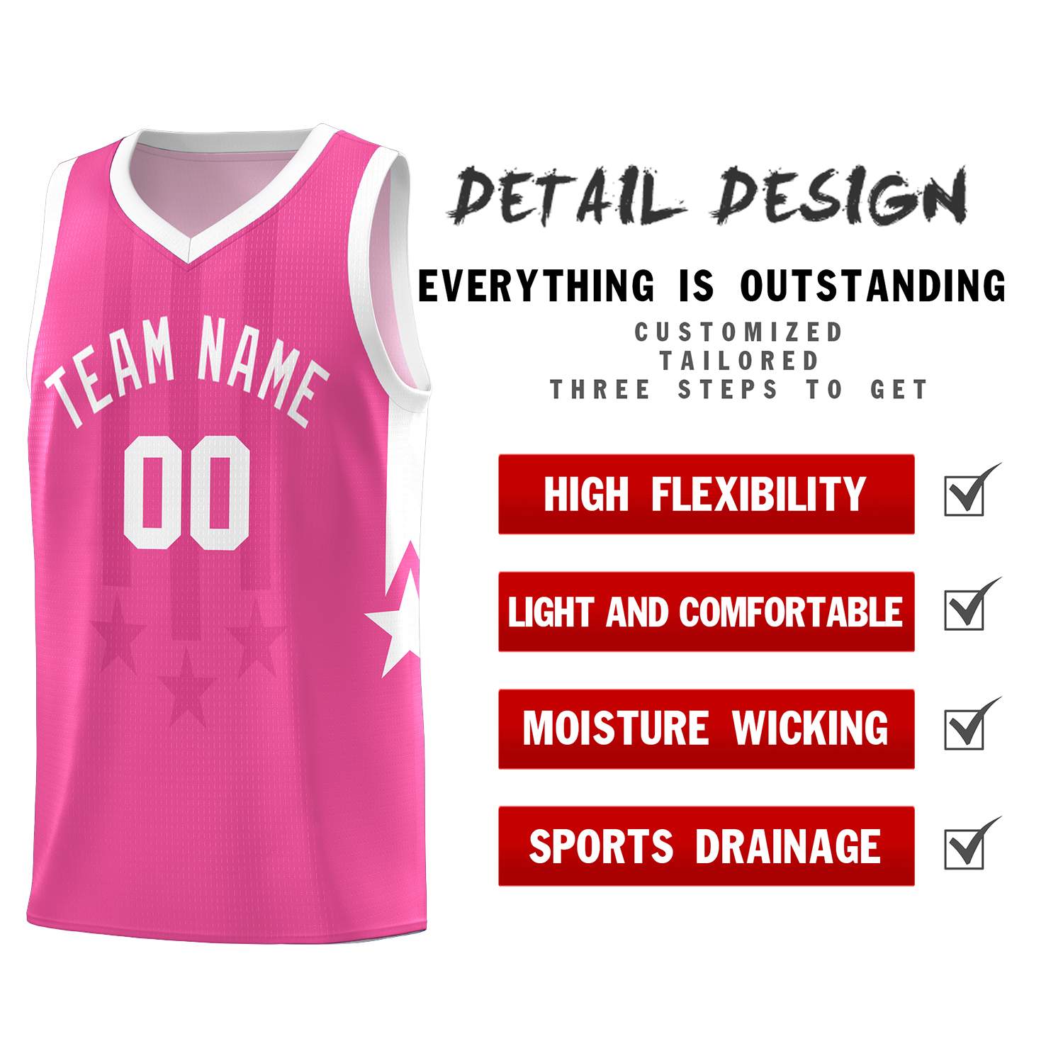 Custom Pink White and White Gradient Star Graffiti Pattern Sports Uniform Basketball Jersey