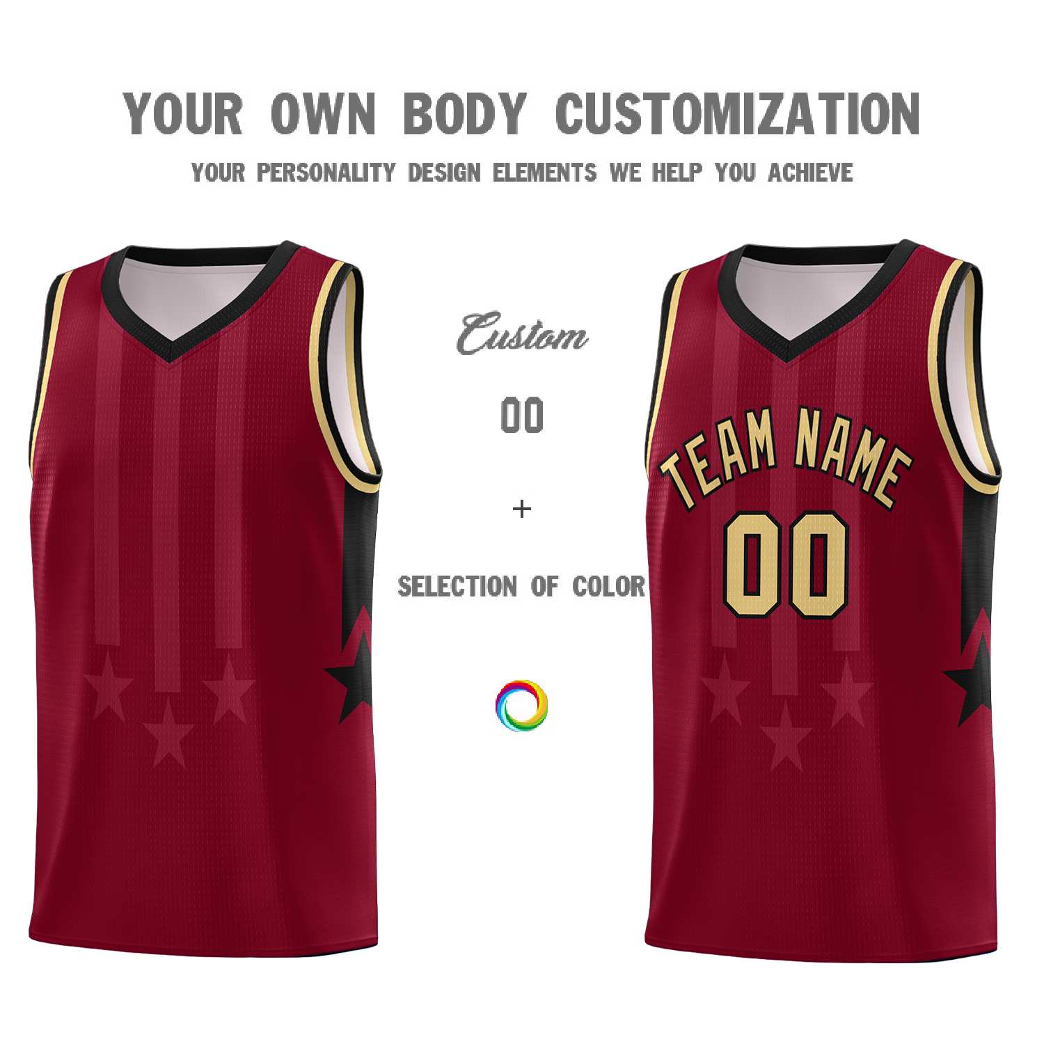 Custom Crimson Black and Khaki Gradient Star Graffiti Pattern Sports Uniform Basketball Jersey