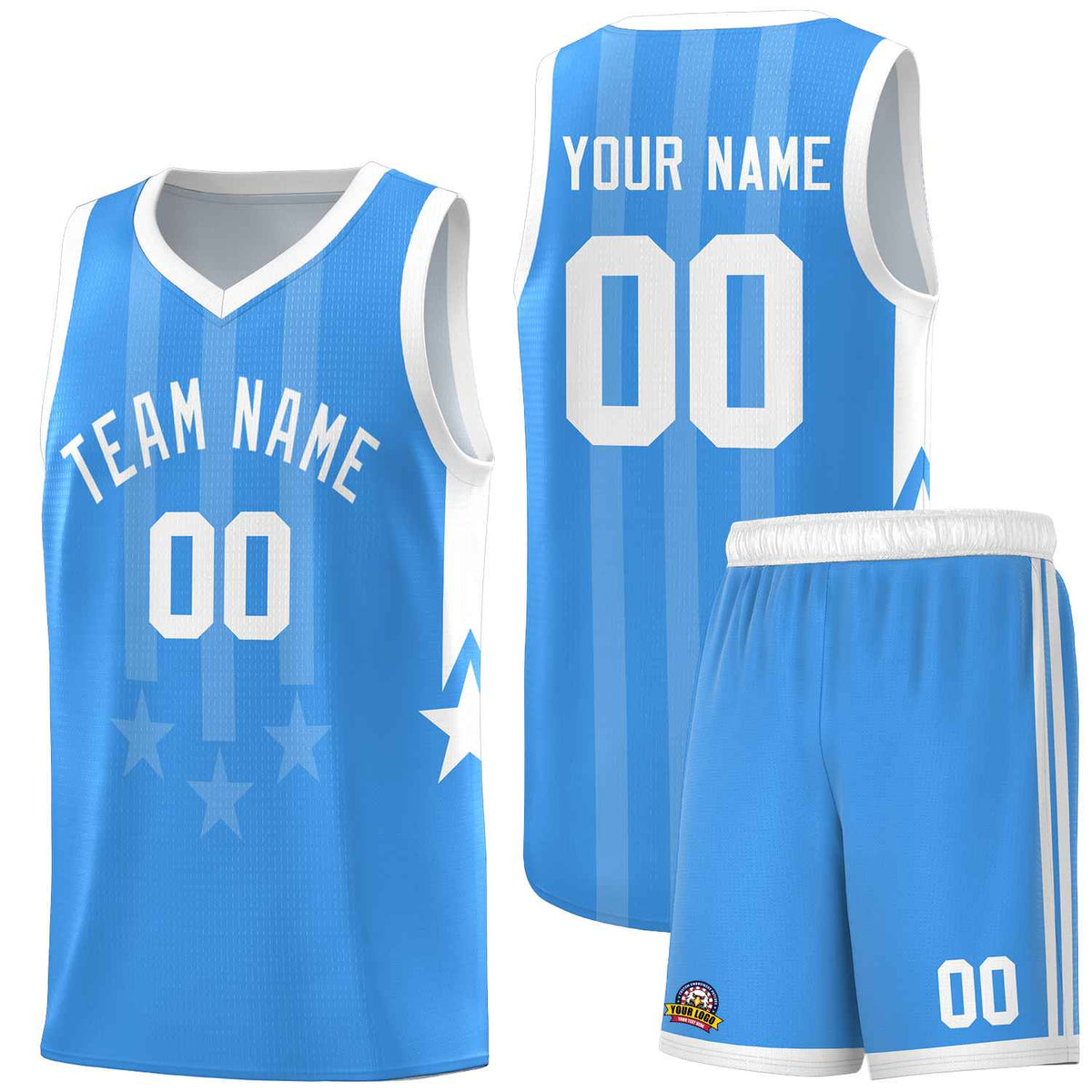 Custom Powder Blue White and White Gradient Star Graffiti Pattern Sports Uniform Basketball Jersey
