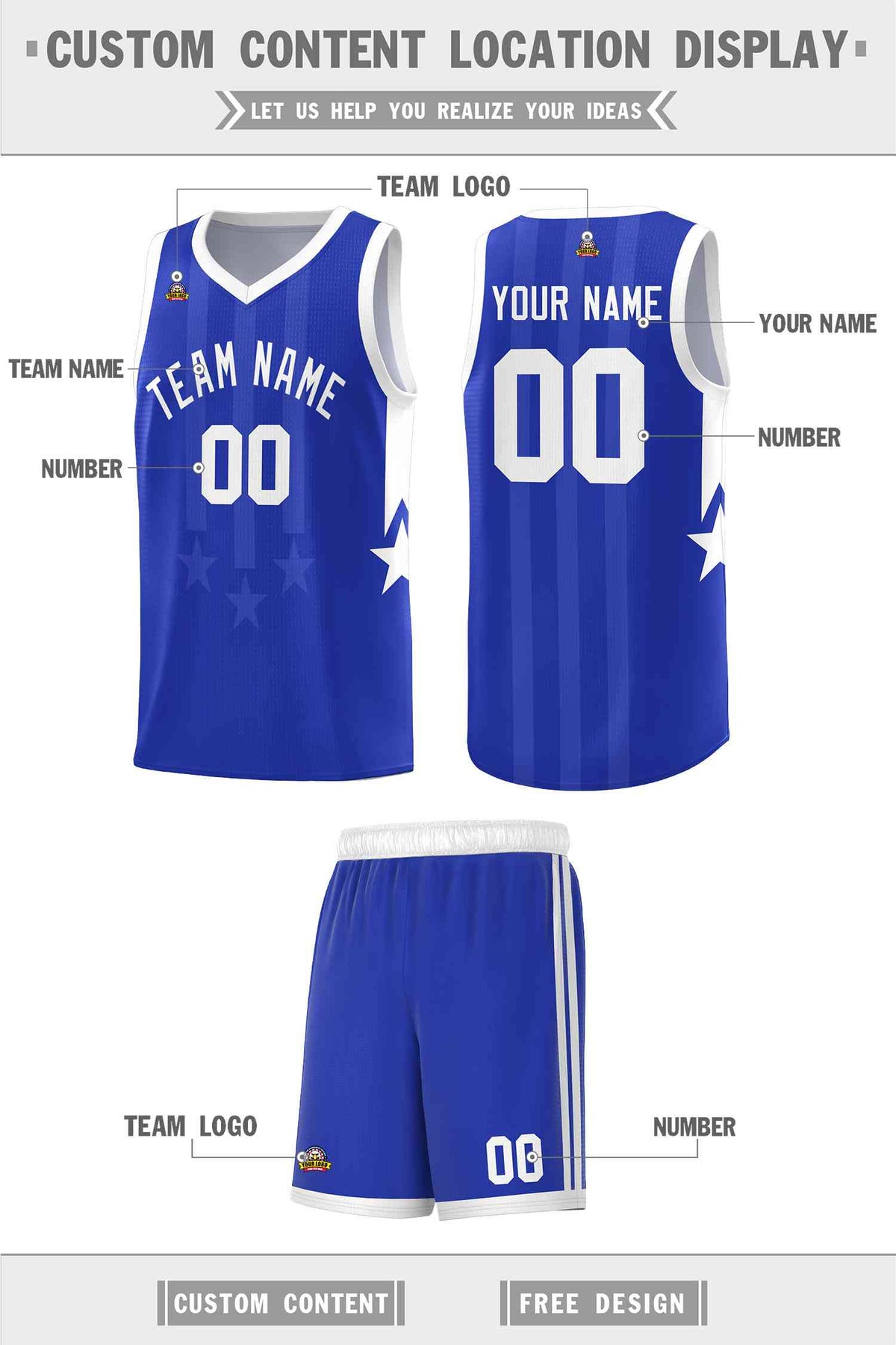 Custom Royal White and White Gradient Star Graffiti Pattern Sports Uniform Basketball Jersey