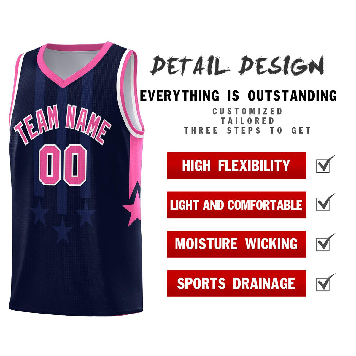 Custom Navy Pink and White Gradient Star Graffiti Pattern Sports Uniform Basketball Jersey