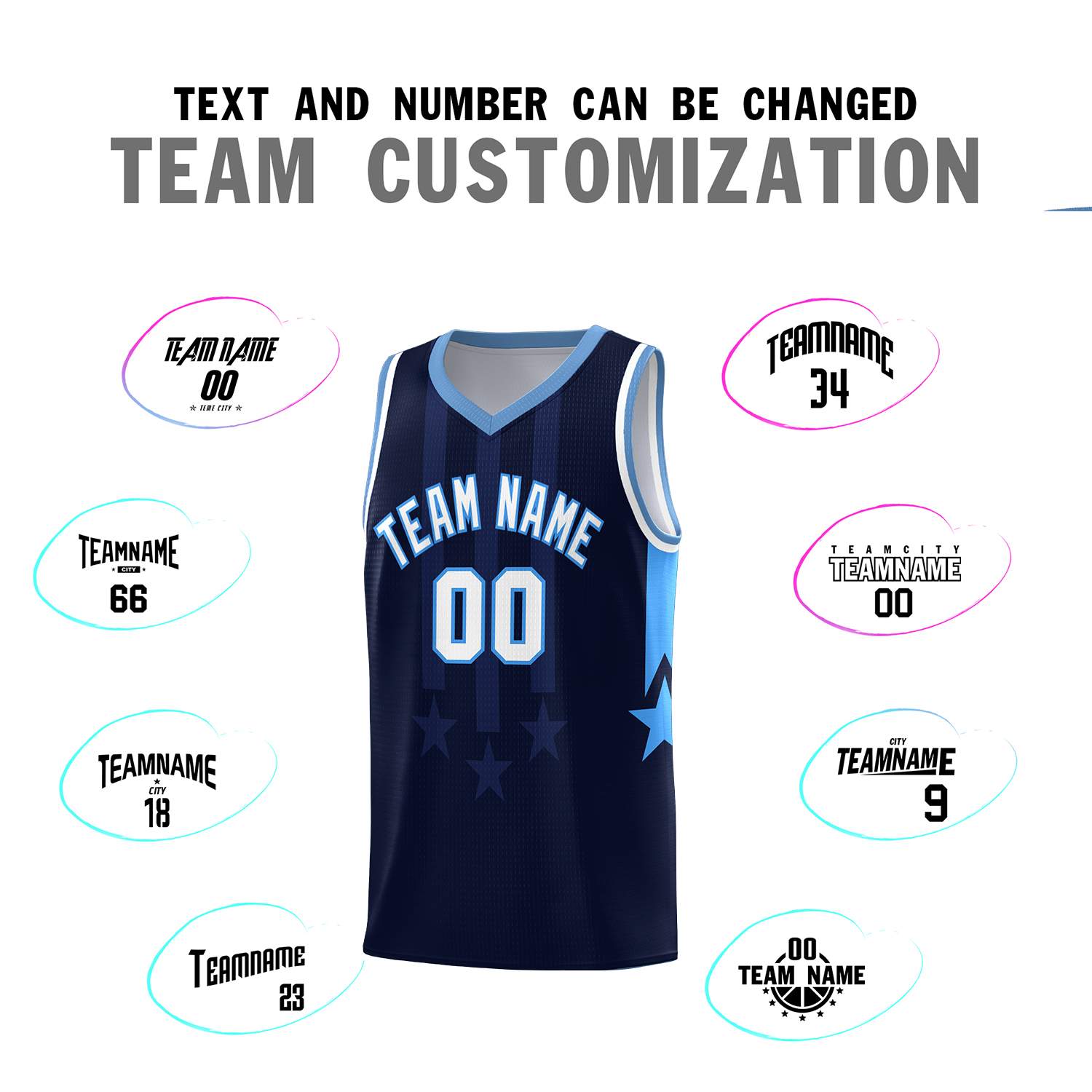 Custom Navy Light Blue and White Gradient Star Graffiti Pattern Sports Uniform Basketball Jersey