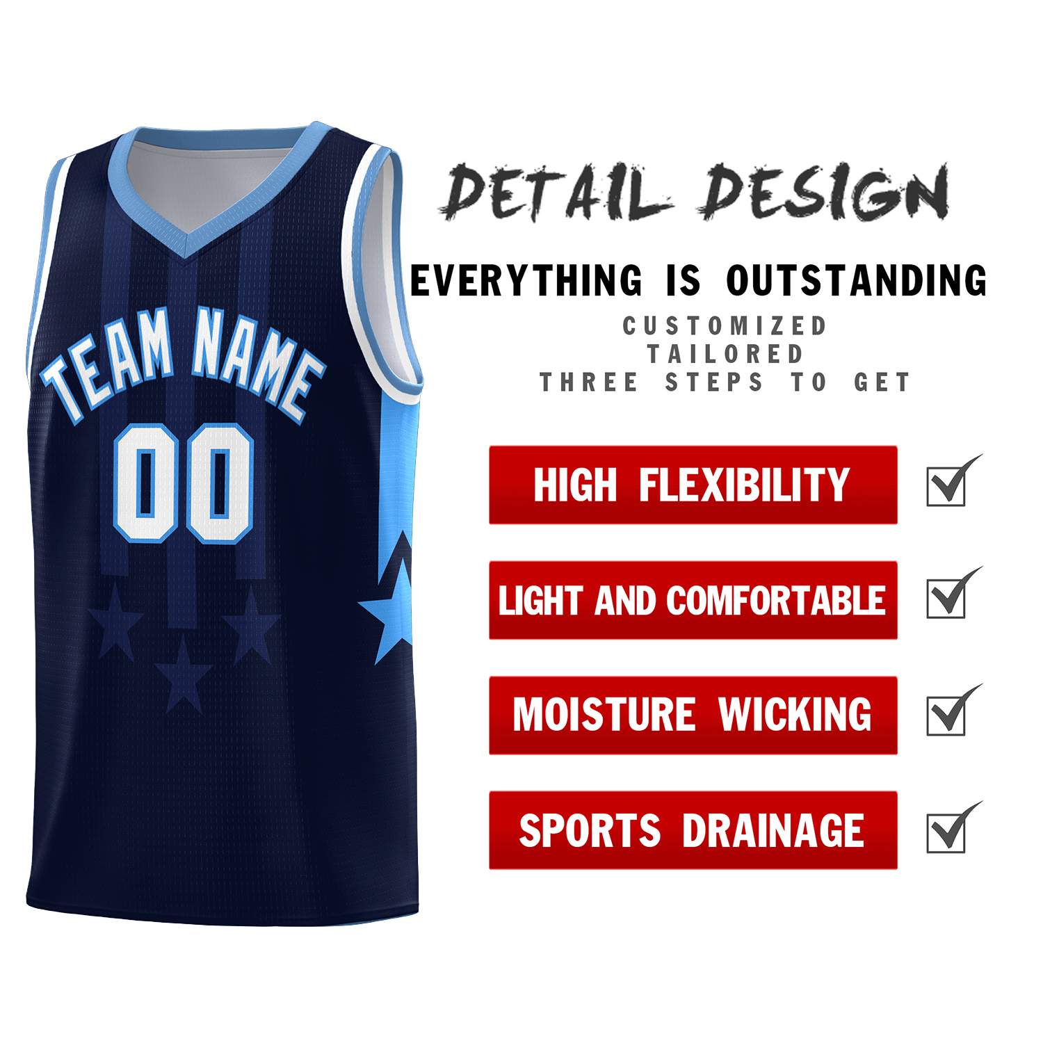 Custom Navy Light Blue and White Gradient Star Graffiti Pattern Sports Uniform Basketball Jersey