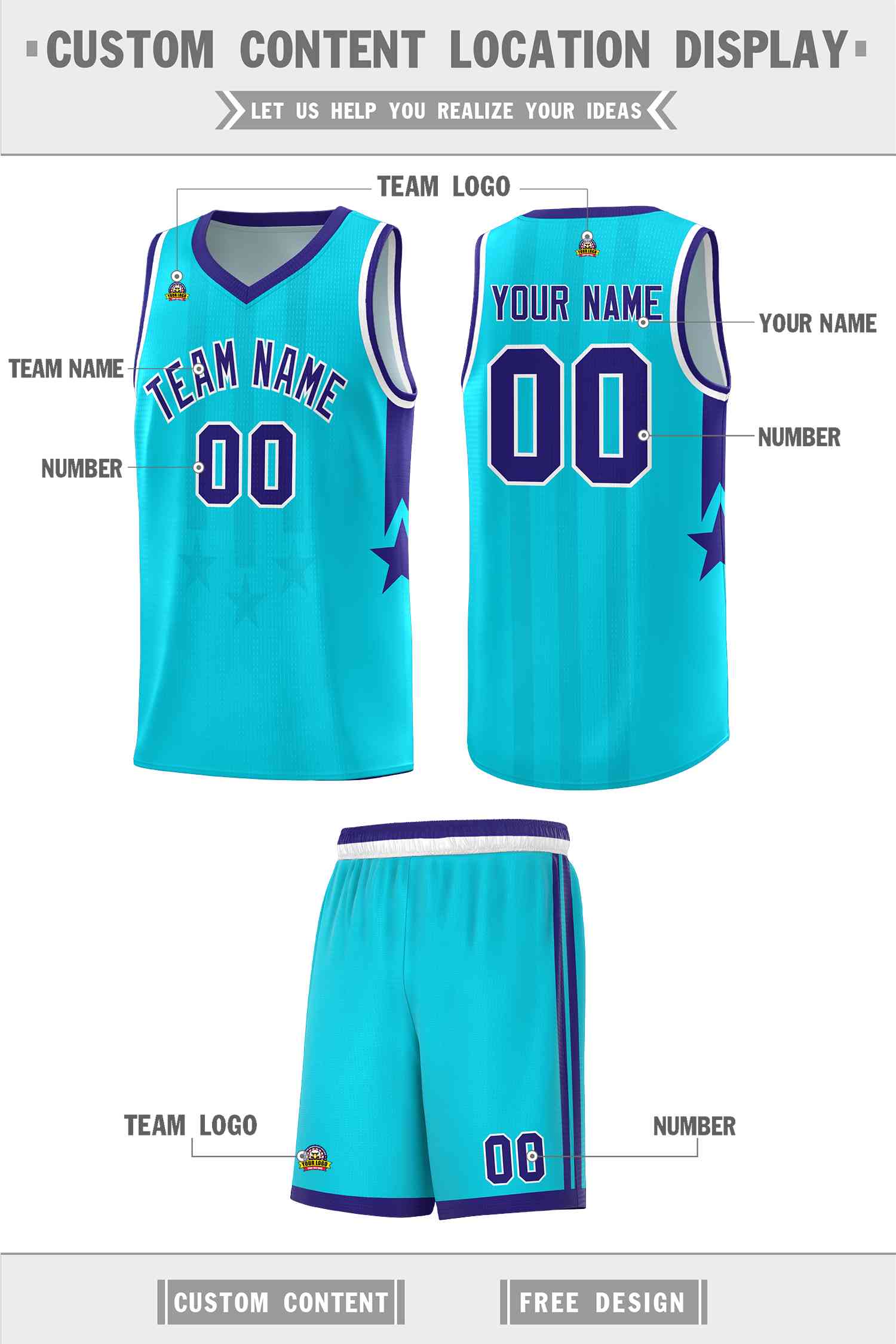 Custom Sky Blue Purple and White Gradient Star Graffiti Pattern Sports Uniform Basketball Jersey