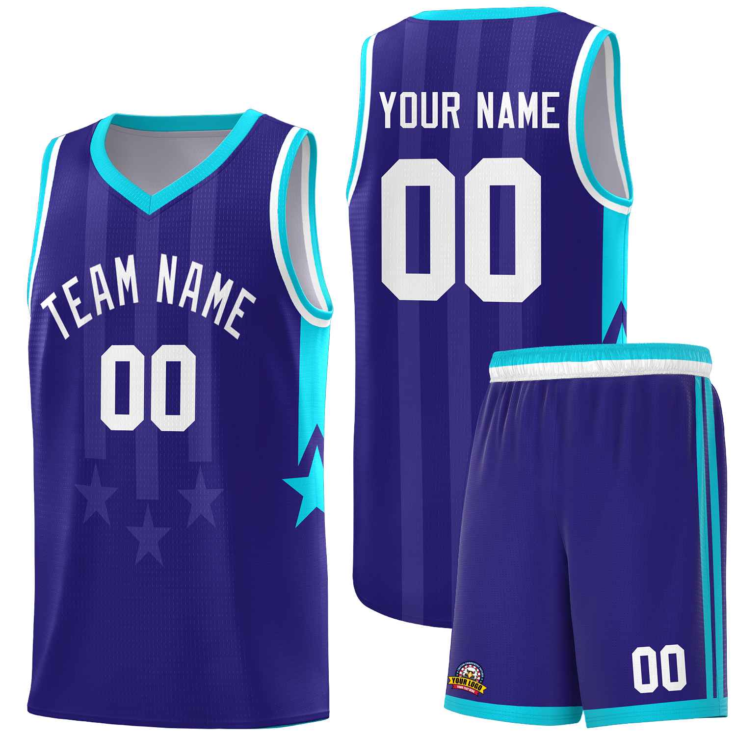 Custom Royal Sky Blue and White Gradient Star Graffiti Pattern Sports Uniform Basketball Jersey
