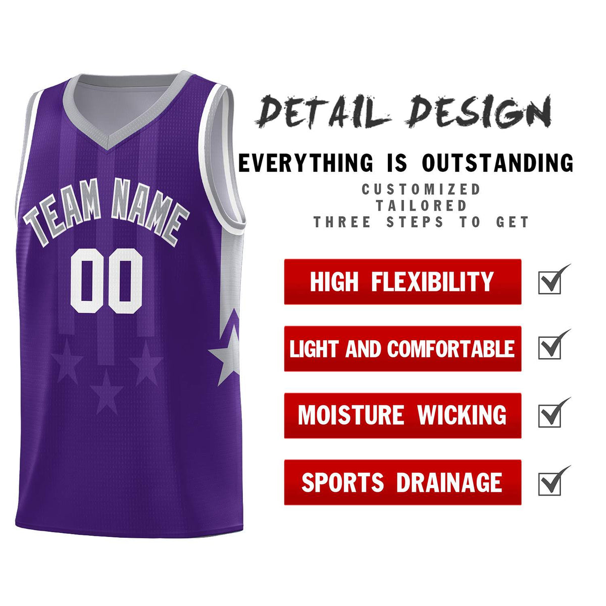 Custom Purple Gray and White Gradient Star Graffiti Pattern Sports Uniform Basketball Jersey