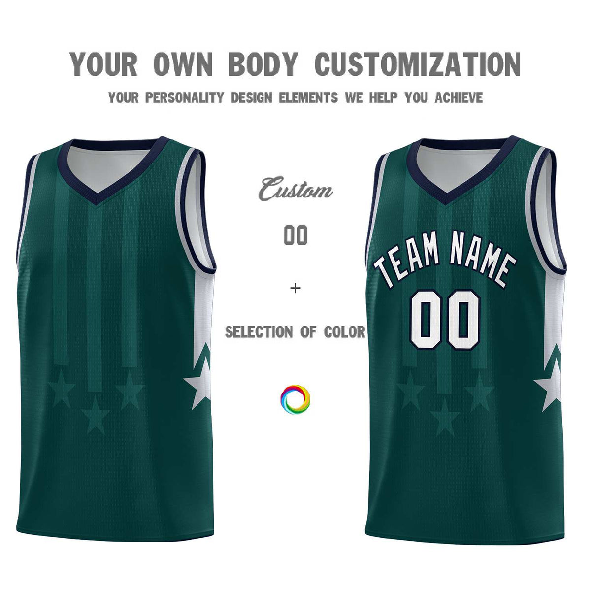 Custom Midnight Green Navy and Gray Gradient Star Graffiti Pattern Sports Uniform Basketball Jersey