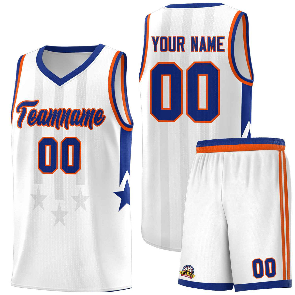 Custom White Royal and Orange Gradient Star Graffiti Pattern Sports Uniform Basketball Jersey