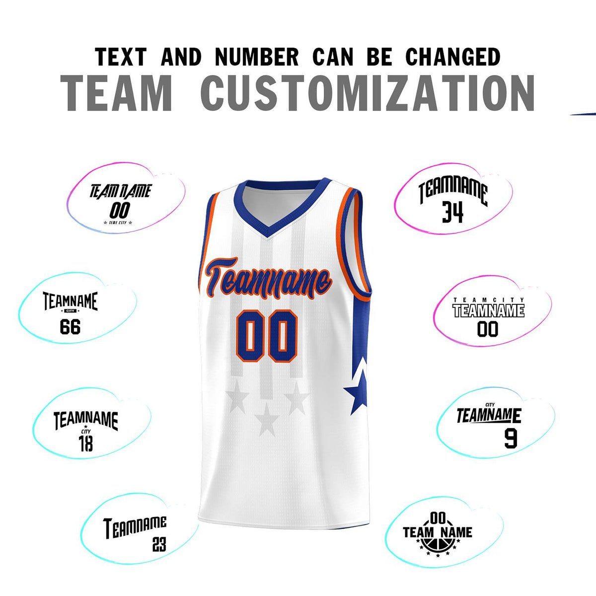Custom White Royal and Orange Gradient Star Graffiti Pattern Sports Uniform Basketball Jersey