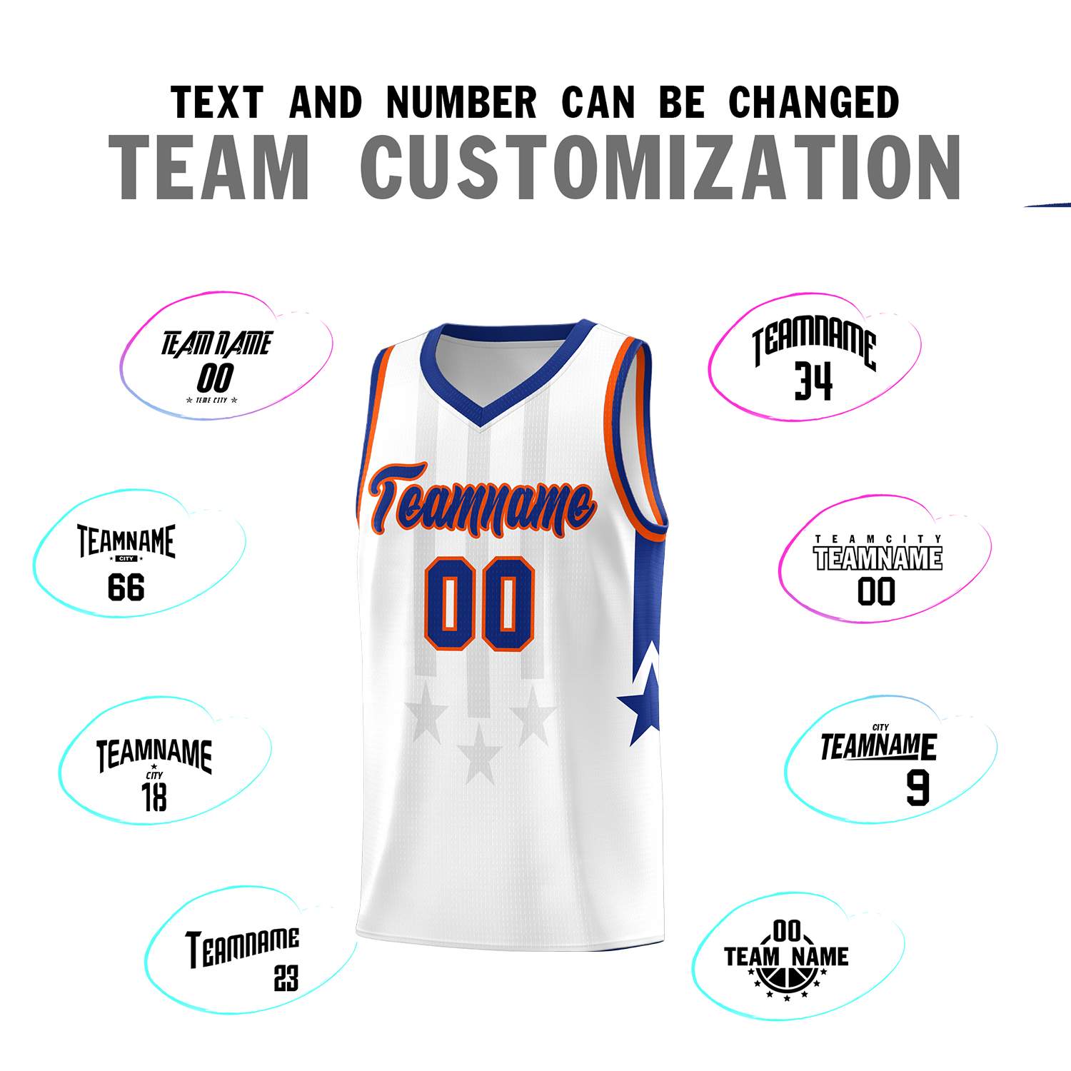 Custom White Royal and Orange Gradient Star Graffiti Pattern Sports Uniform Basketball Jersey