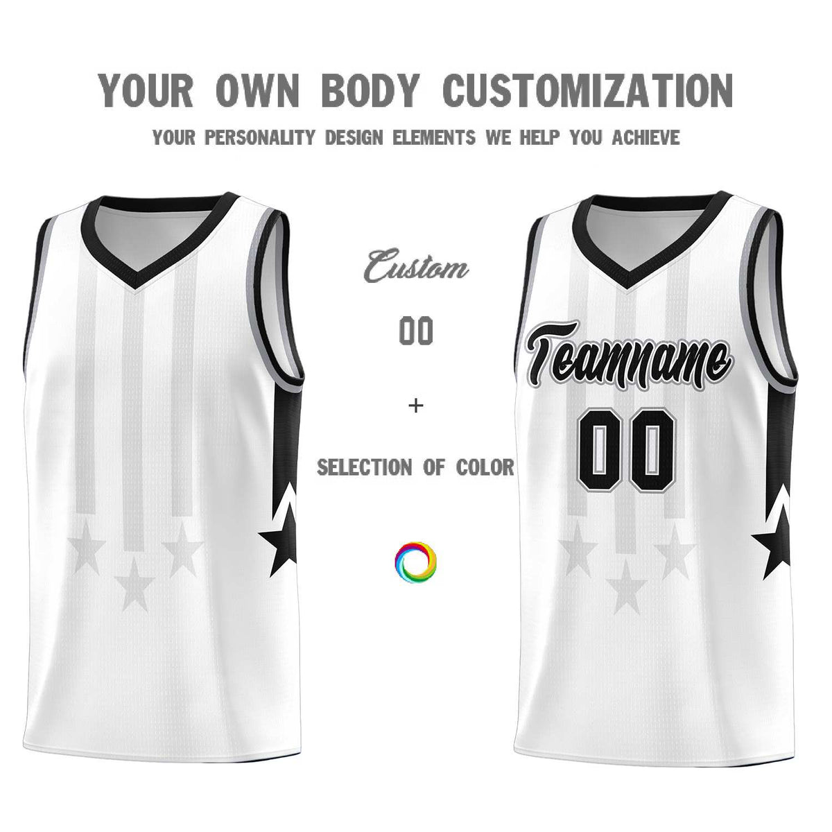 Custom White Black and Gray Gradient Star Graffiti Pattern Sports Uniform Basketball Jersey