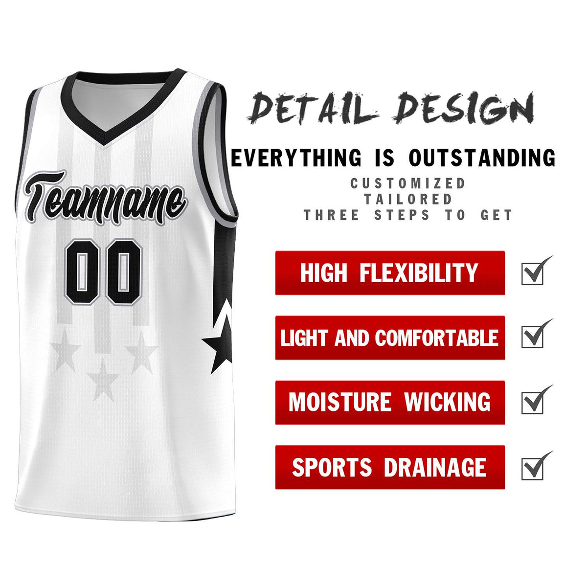 Custom White Black and Gray Gradient Star Graffiti Pattern Sports Uniform Basketball Jersey