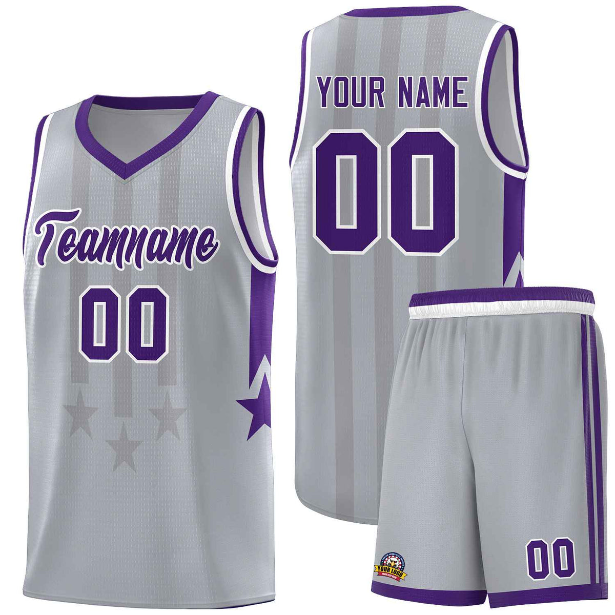 Custom Gray Purple and White Gradient Star Graffiti Pattern Sports Uniform Basketball Jersey