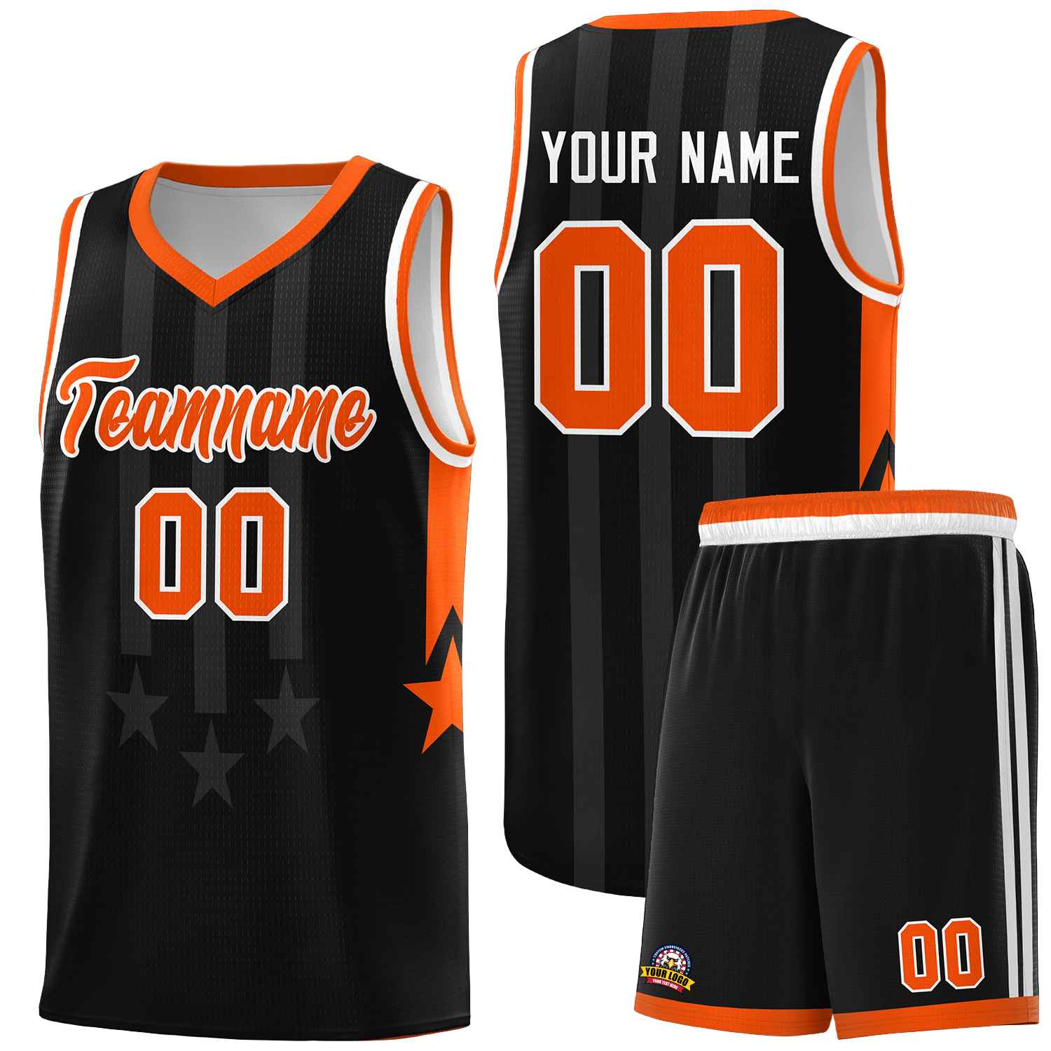 Custom Black Orange and White Gradient Star Graffiti Pattern Sports Uniform Basketball Jersey