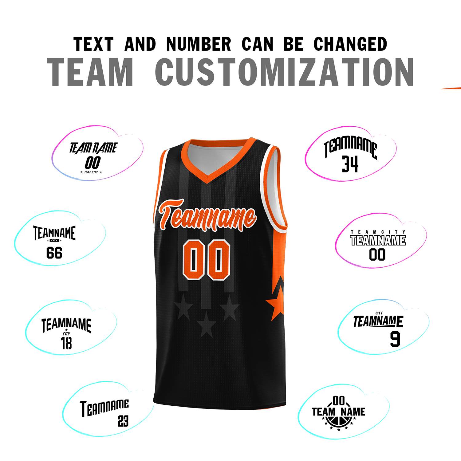 Custom Black Orange and White Gradient Star Graffiti Pattern Sports Uniform Basketball Jersey