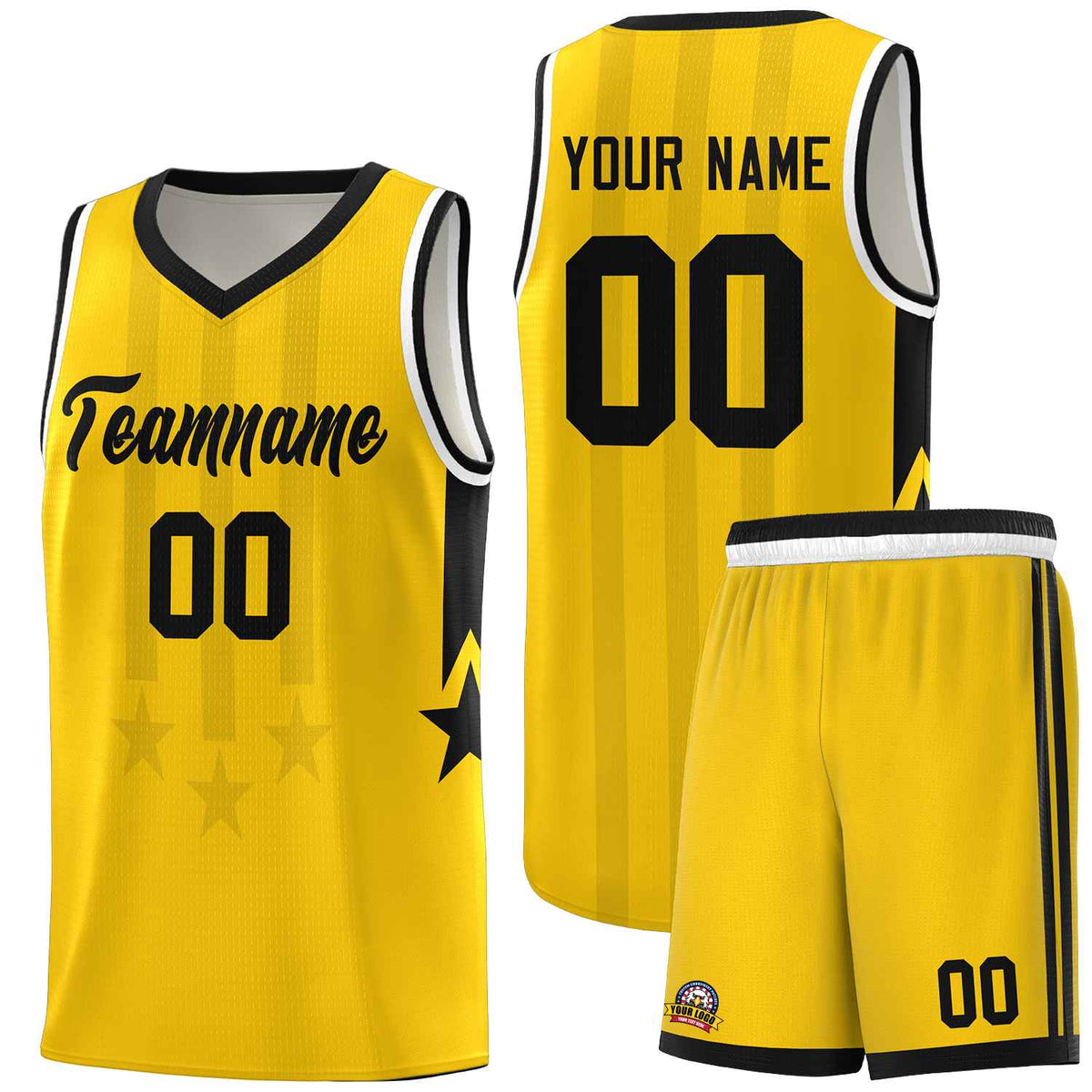 Custom Gold Black and White Gradient Star Graffiti Pattern Sports Uniform Basketball Jersey