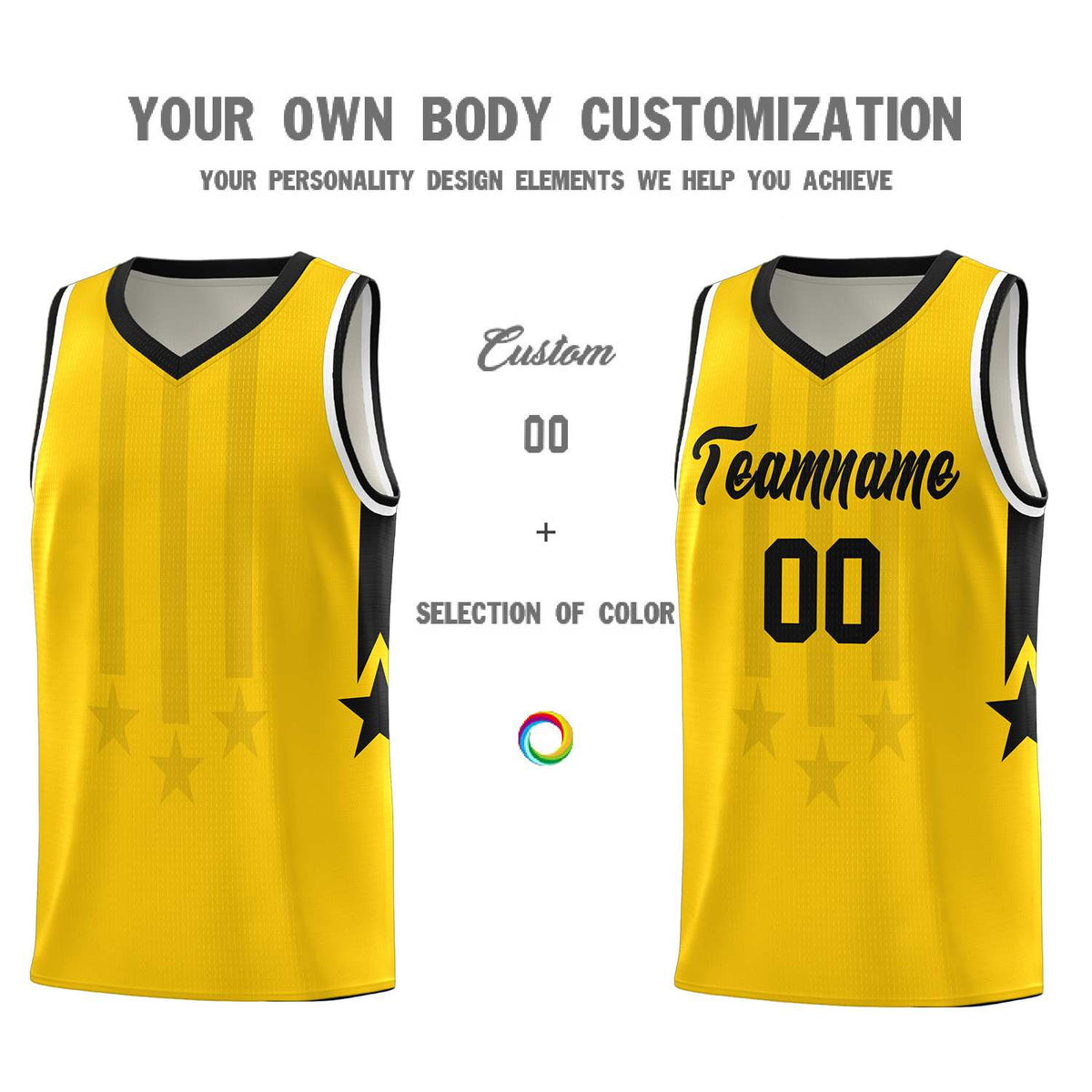 Custom Gold Black and White Gradient Star Graffiti Pattern Sports Uniform Basketball Jersey