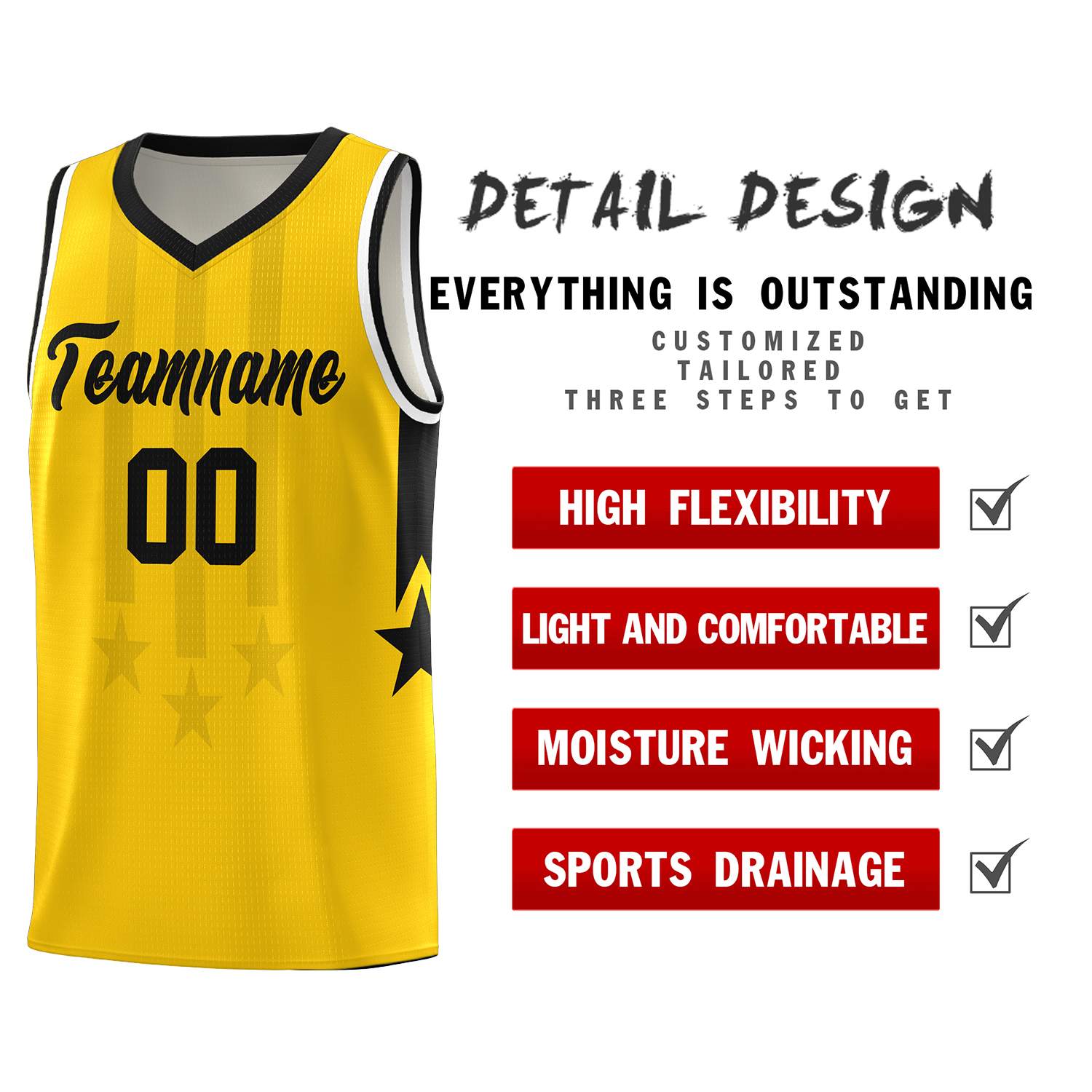 Custom Gold Black and White Gradient Star Graffiti Pattern Sports Uniform Basketball Jersey