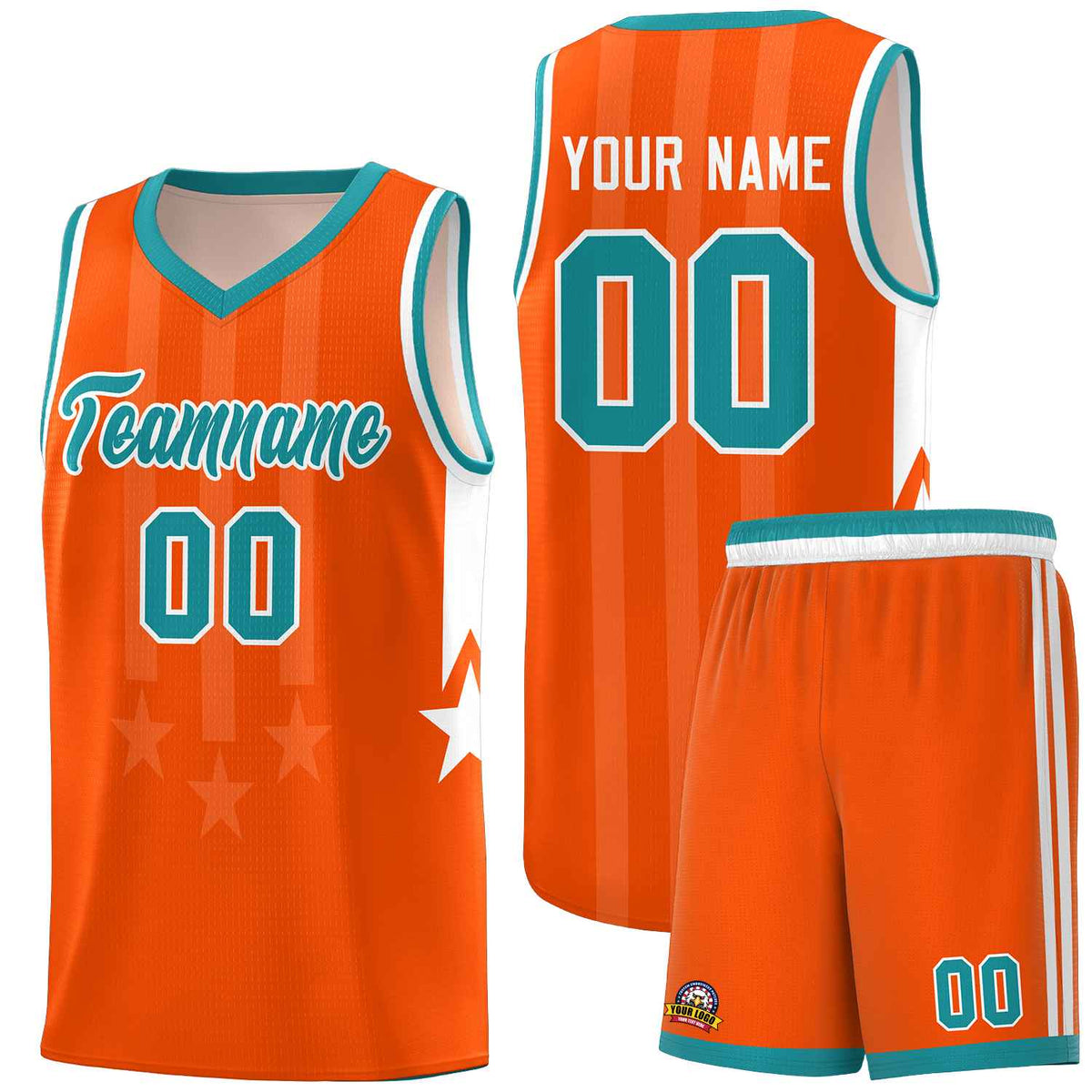 Custom Orange Aqua and White Gradient Star Graffiti Pattern Sports Uniform Basketball Jersey