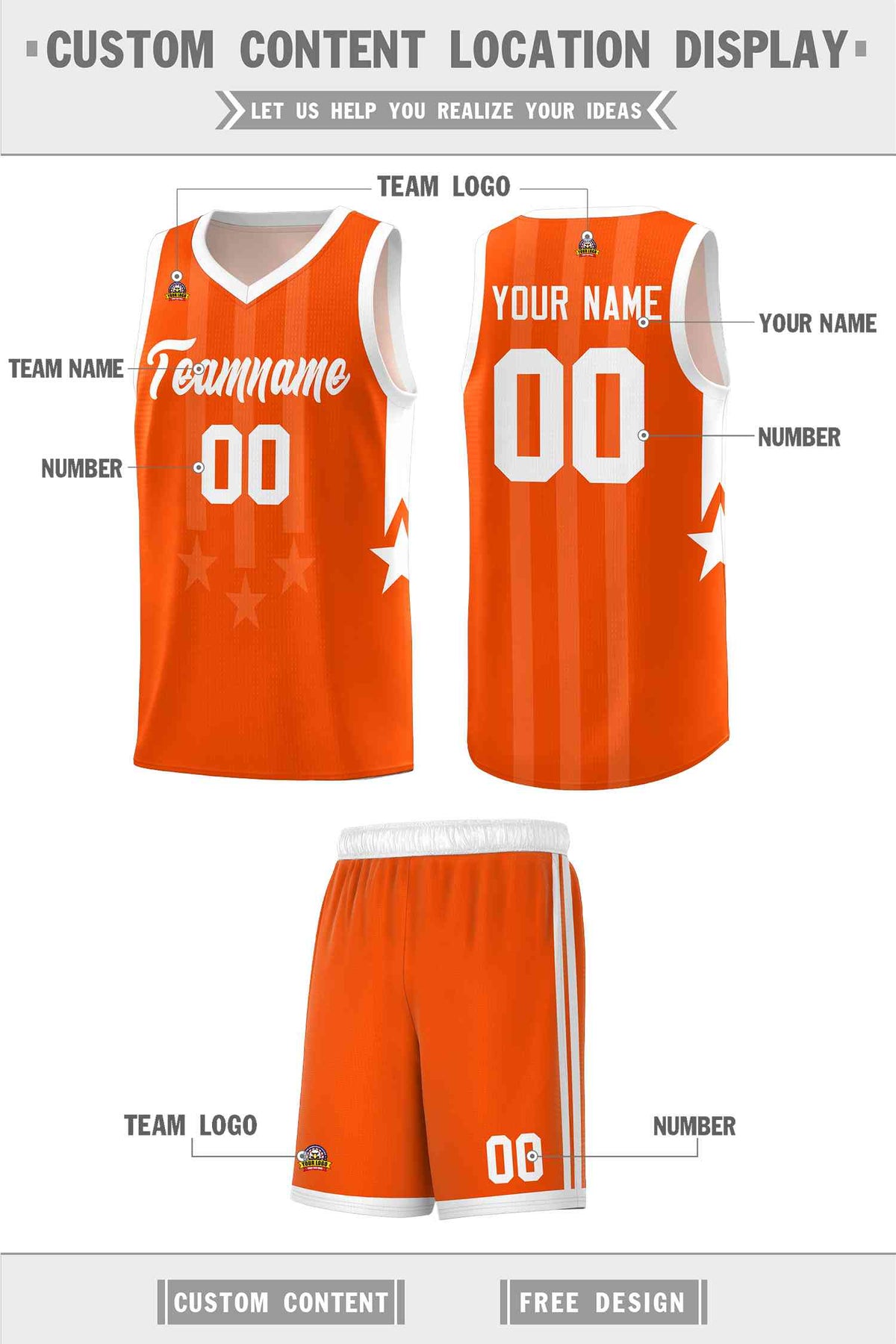 Custom Orange White and White Gradient Star Graffiti Pattern Sports Uniform Basketball Jersey