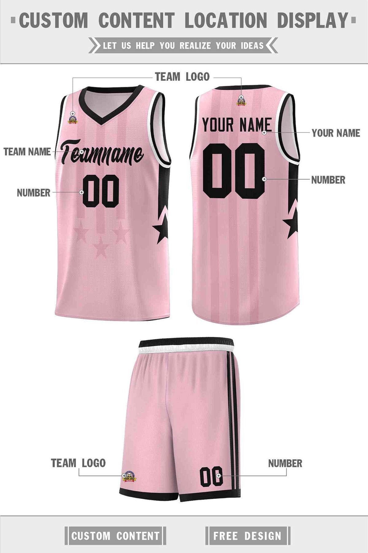 Custom Light Pink Black and White Gradient Star Graffiti Pattern Sports Uniform Basketball Jersey