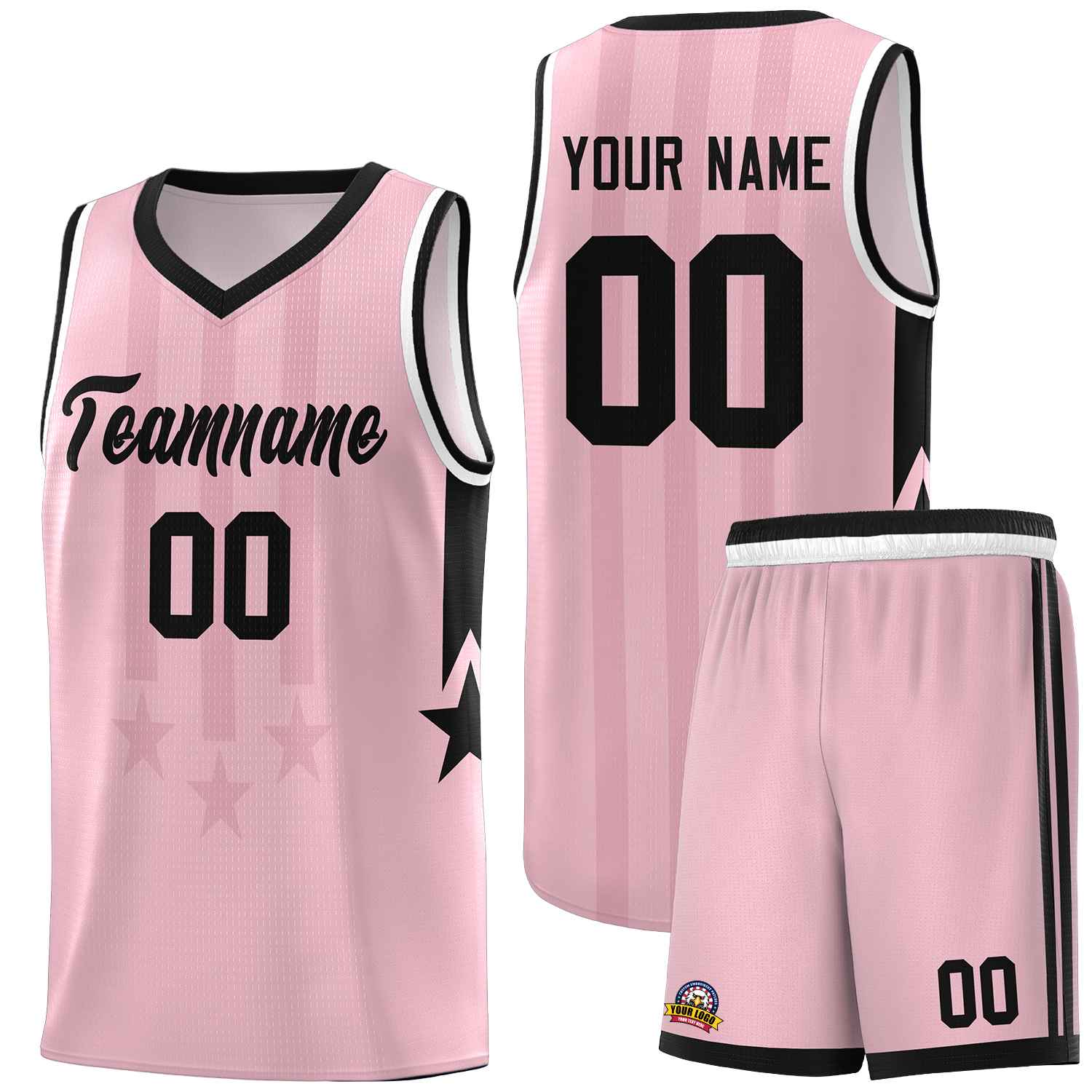 Custom Light Pink Black and White Gradient Star Graffiti Pattern Sports Uniform Basketball Jersey