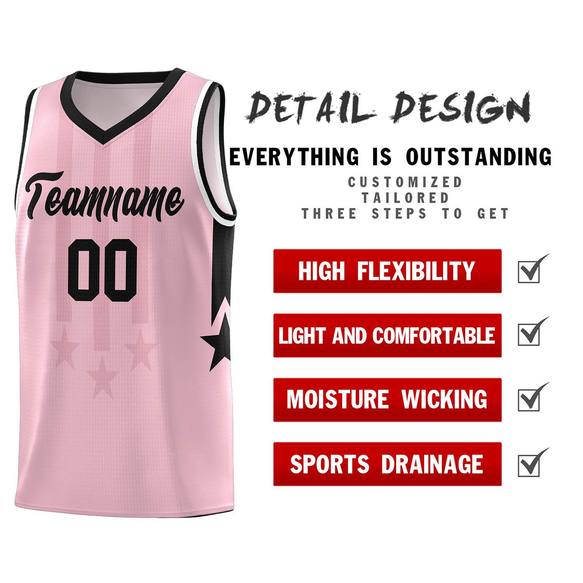 Custom Light Pink Black and White Gradient Star Graffiti Pattern Sports Uniform Basketball Jersey