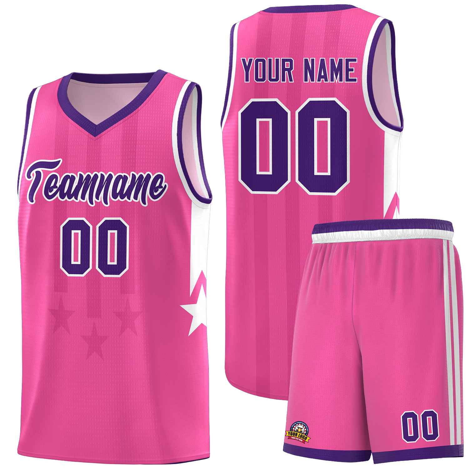 Custom Pink Purple and White Gradient Star Graffiti Pattern Sports Uniform Basketball Jersey