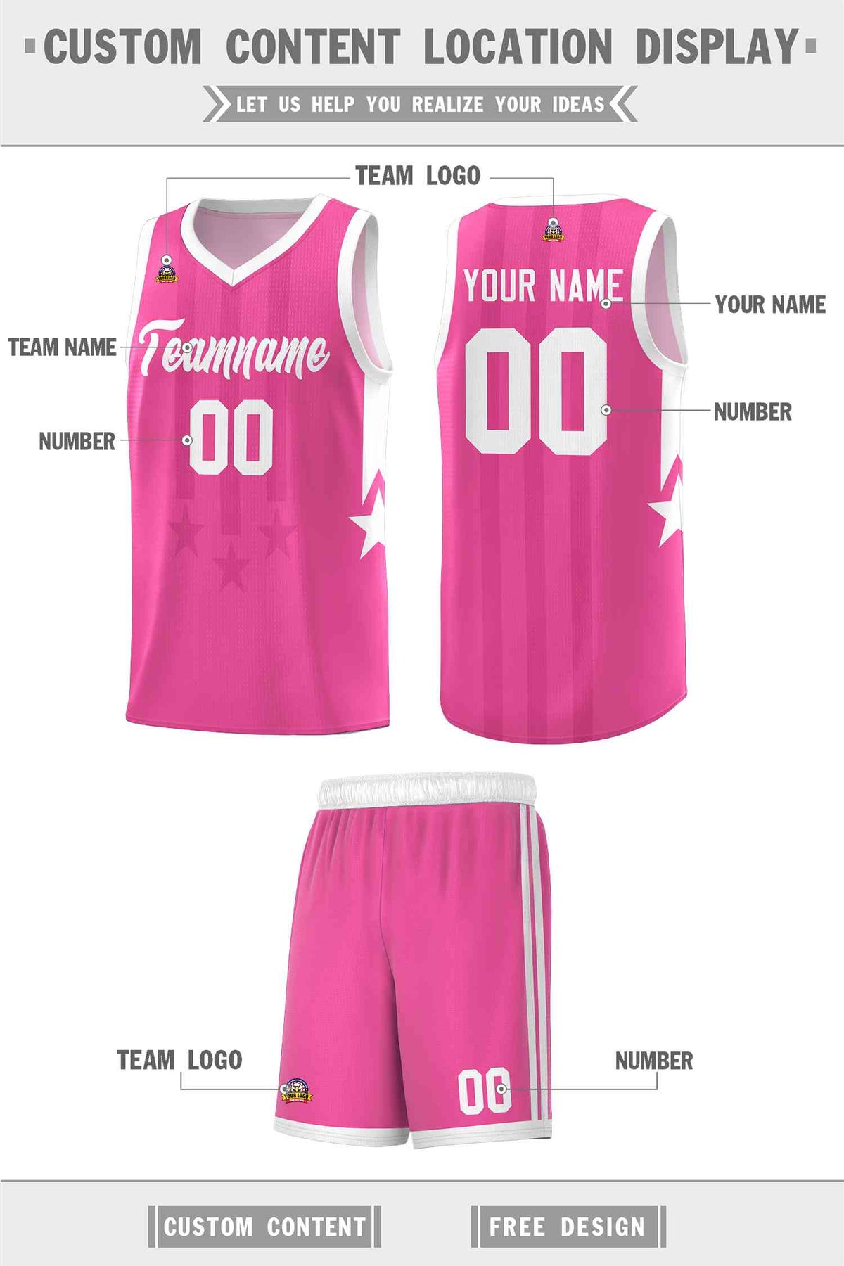 Custom Pink White and White Gradient Star Graffiti Pattern Sports Uniform Basketball Jersey
