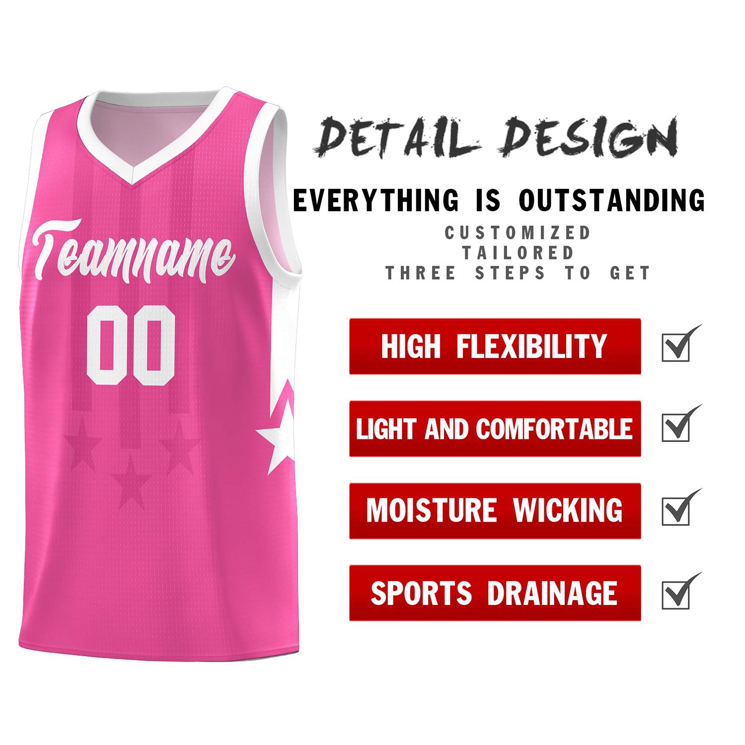 Custom Pink White and White Gradient Star Graffiti Pattern Sports Uniform Basketball Jersey
