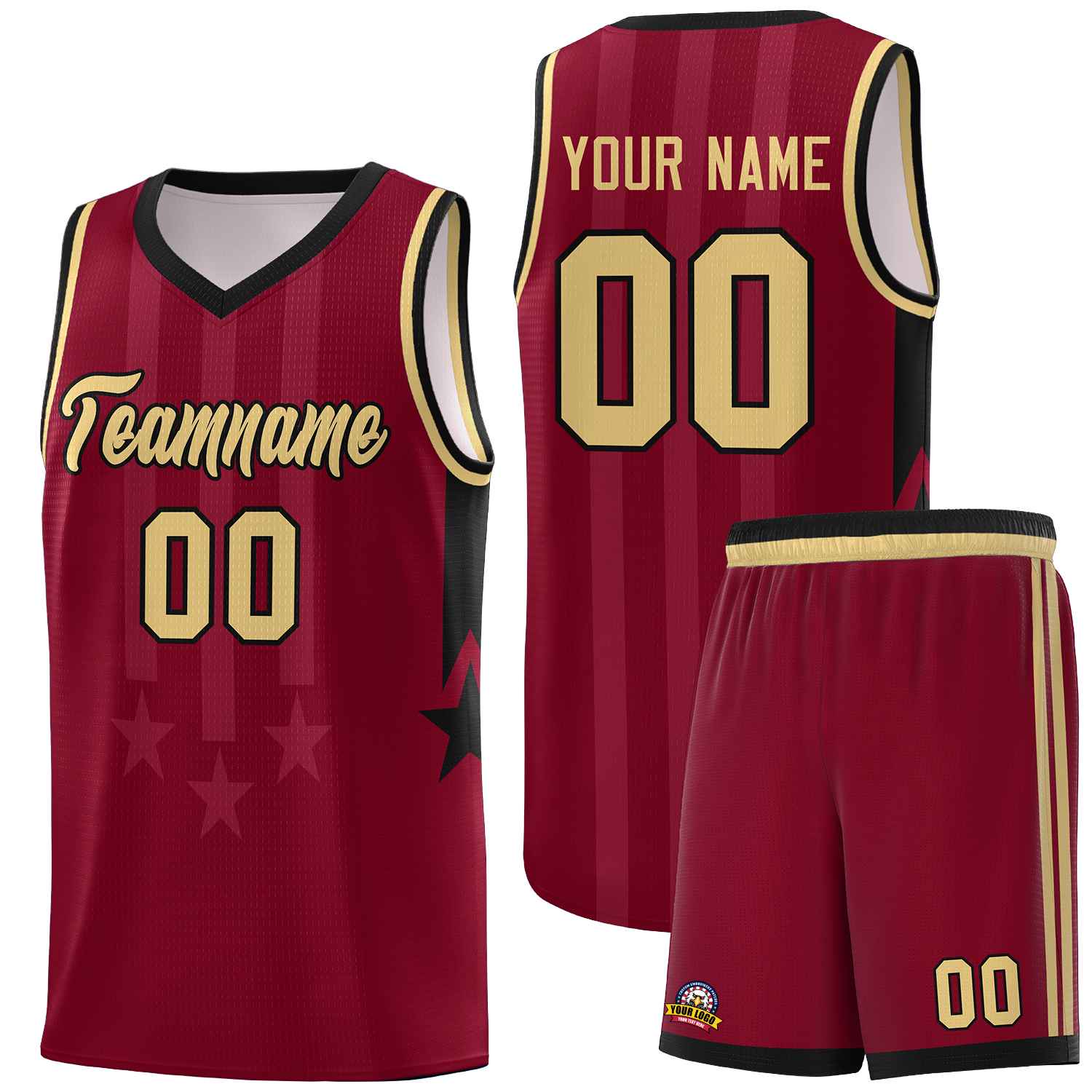 Custom Crimson Black and Khaki Gradient Star Graffiti Pattern Sports Uniform Basketball Jersey