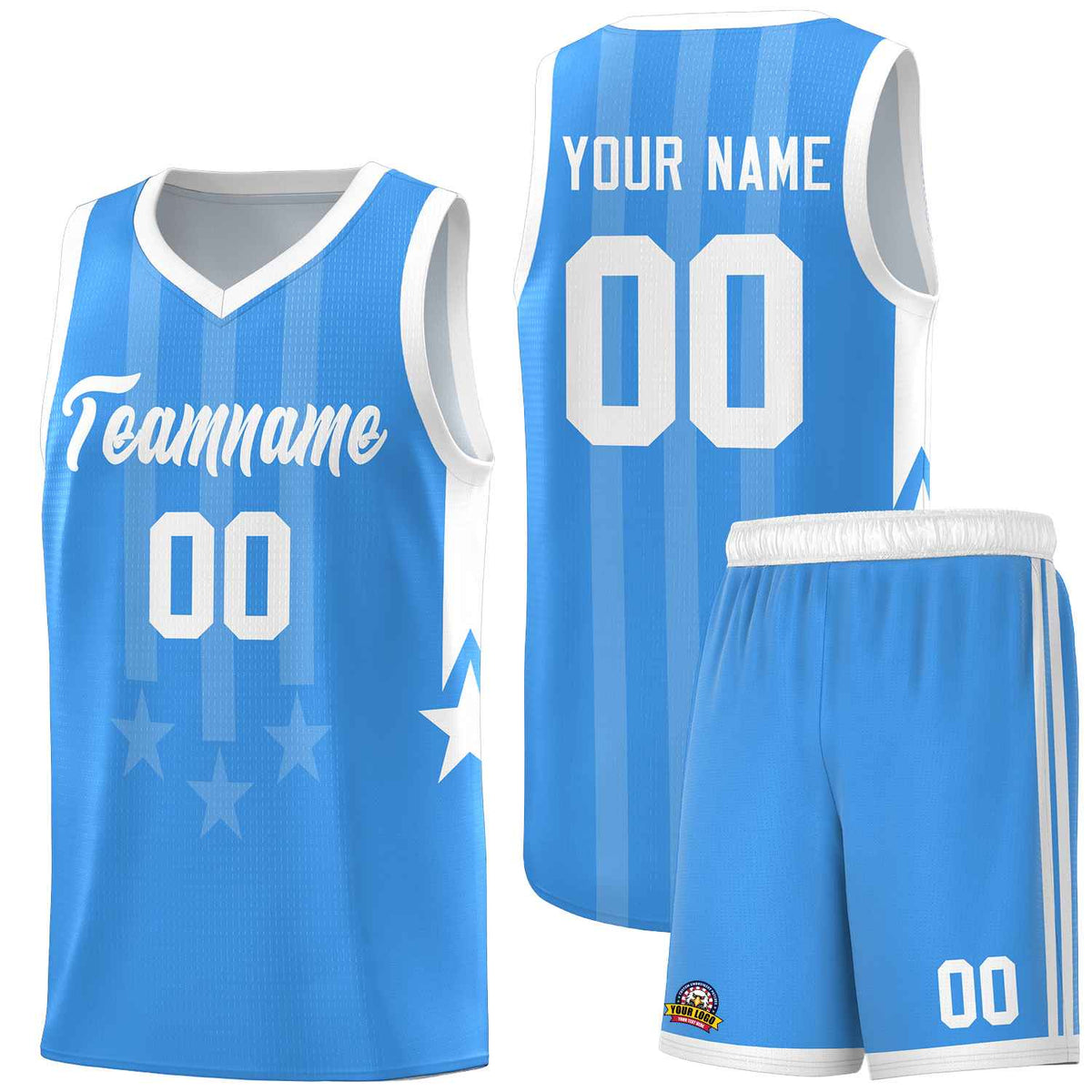 Custom Powder Blue White and White Gradient Star Graffiti Pattern Sports Uniform Basketball Jersey