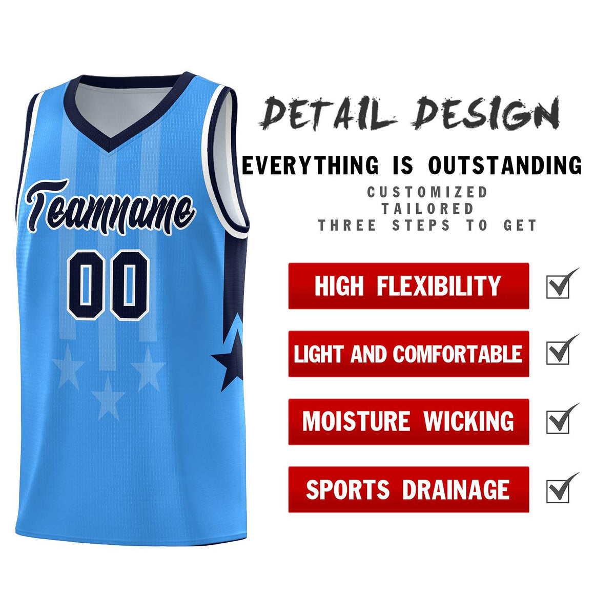 Custom Powder Blue Navy and White Gradient Star Graffiti Pattern Sports Uniform Basketball Jersey