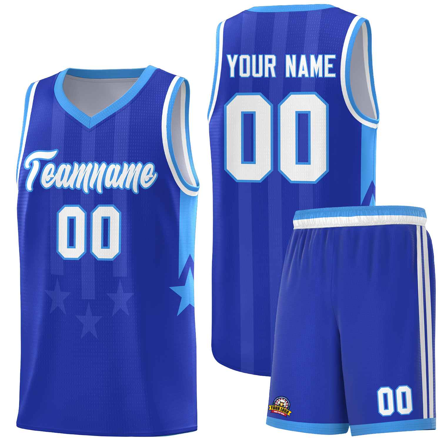 Custom Royal Powder Blue and White Gradient Star Graffiti Pattern Sports Uniform Basketball Jersey