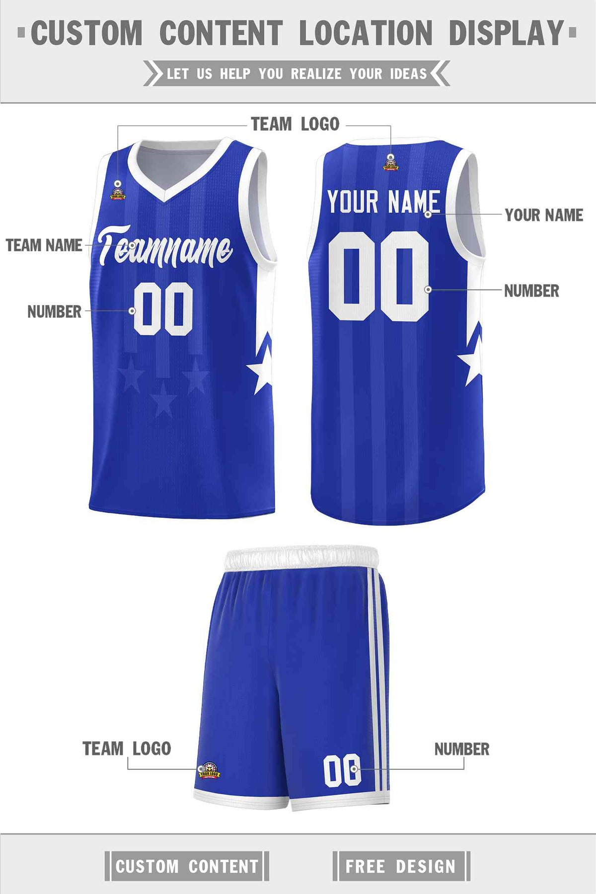 Custom Royal White and White Gradient Star Graffiti Pattern Sports Uniform Basketball Jersey