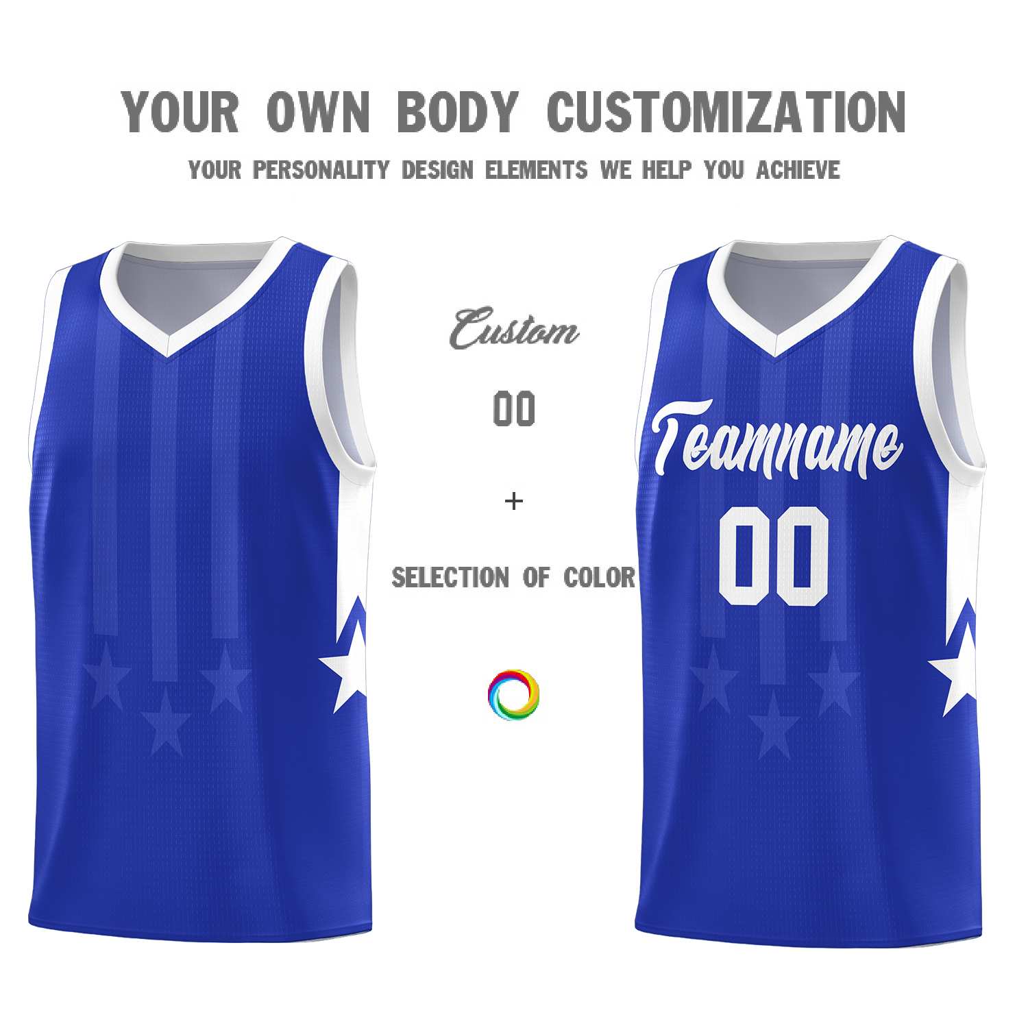 Custom Royal White and White Gradient Star Graffiti Pattern Sports Uniform Basketball Jersey