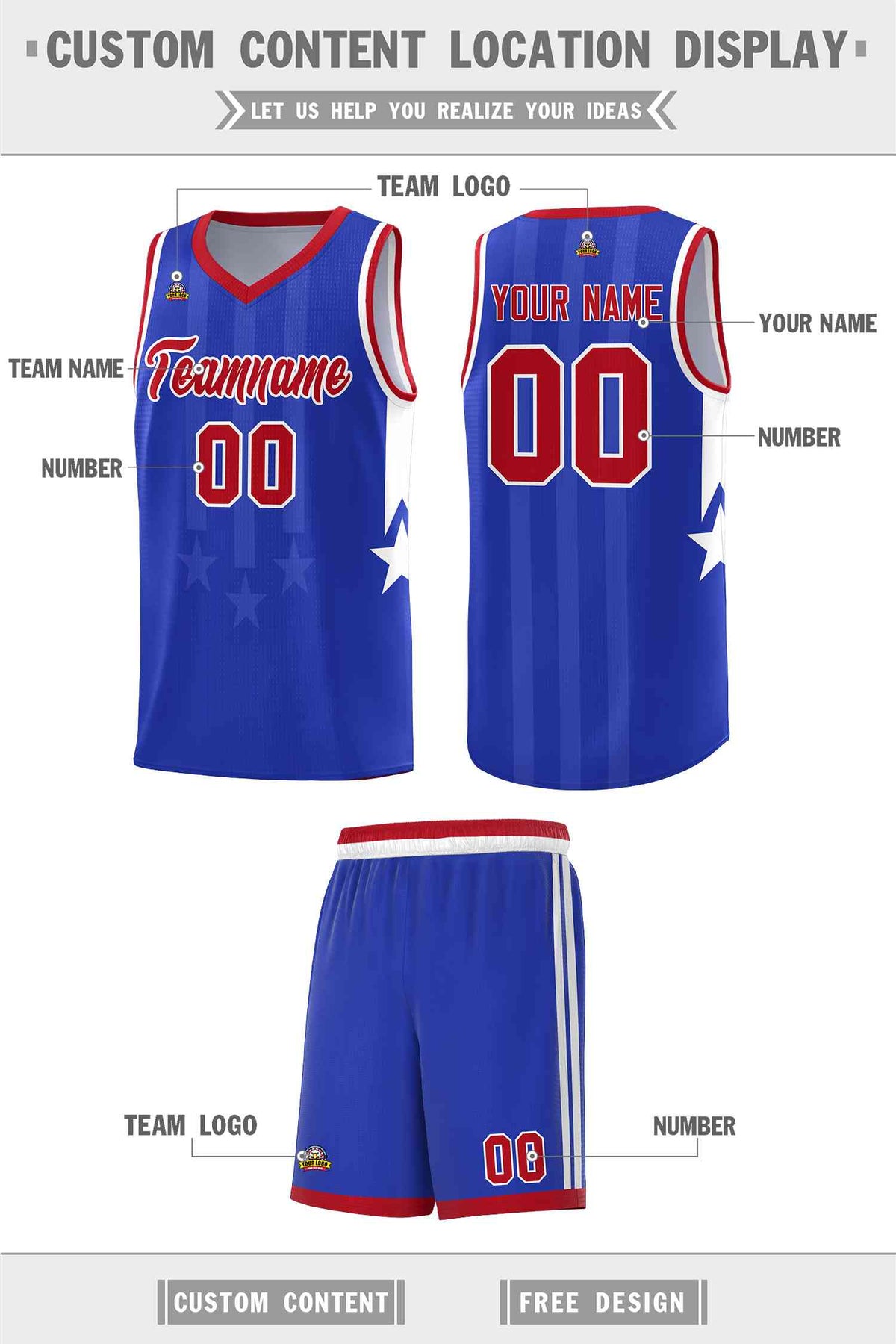 Custom Royal Red and White Gradient Star Graffiti Pattern Sports Uniform Basketball Jersey