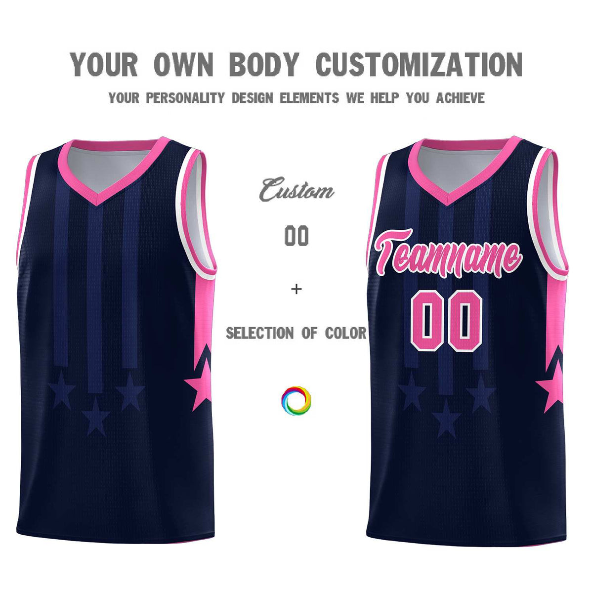 Custom Navy Pink and White Gradient Star Graffiti Pattern Sports Uniform Basketball Jersey