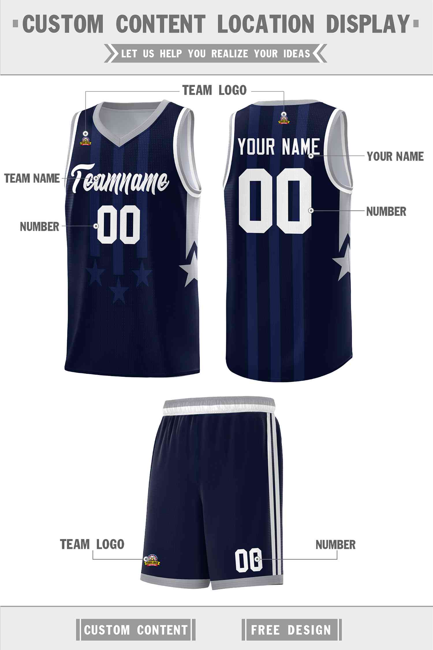 Custom Navy Gray and White Gradient Star Graffiti Pattern Sports Uniform Basketball Jersey