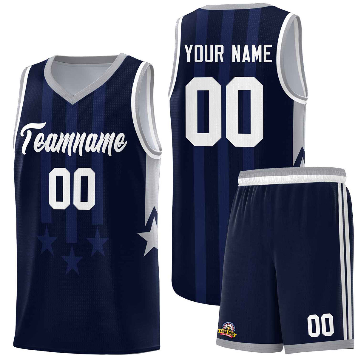 Custom Navy Gray and White Gradient Star Graffiti Pattern Sports Uniform Basketball Jersey