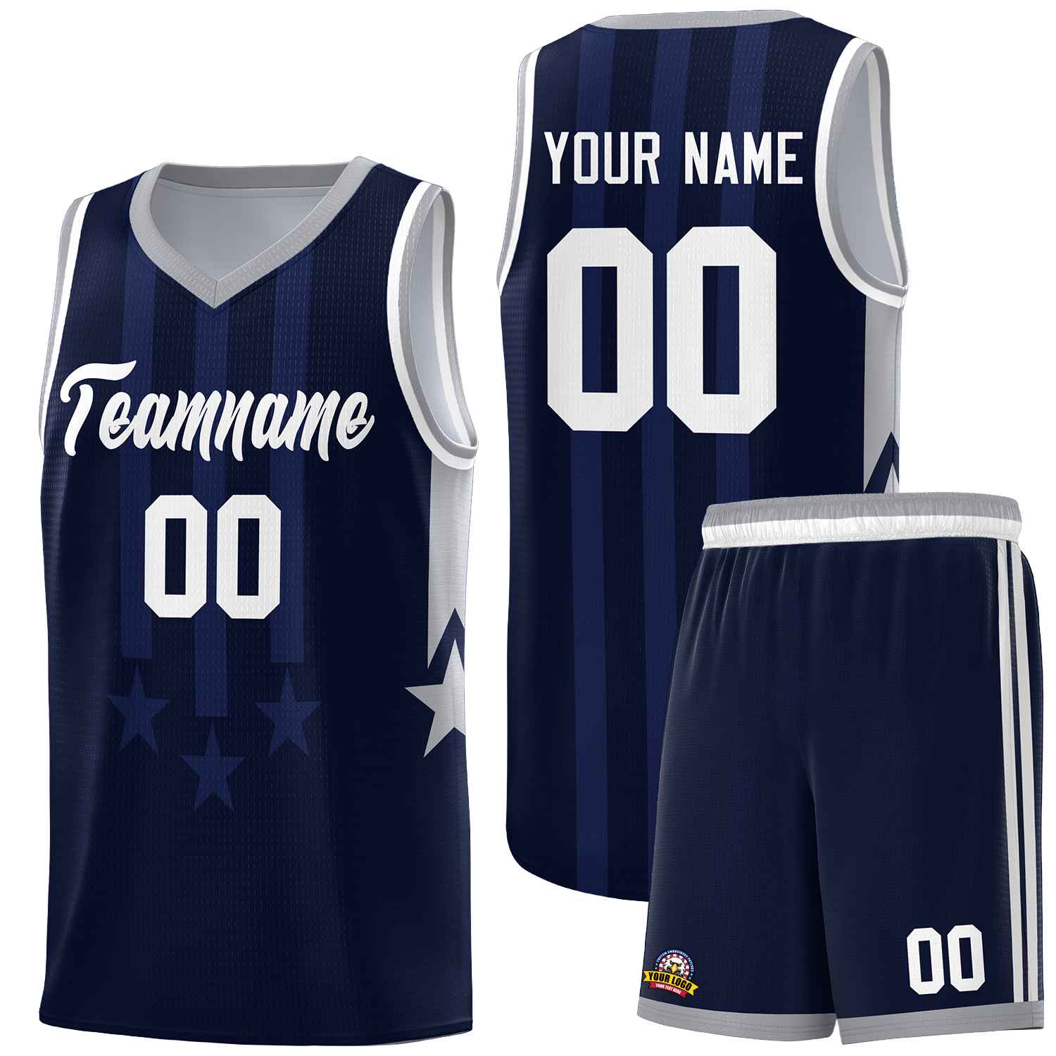 Custom Navy Gray and White Gradient Star Graffiti Pattern Sports Uniform Basketball Jersey