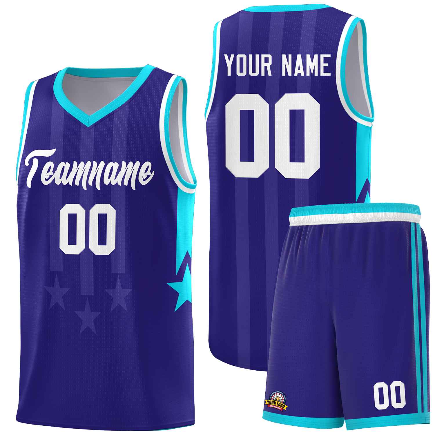 Custom Royal Sky Blue and White Gradient Star Graffiti Pattern Sports Uniform Basketball Jersey