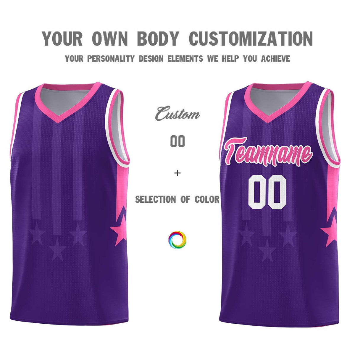 Custom Purple Pink and White Gradient Star Graffiti Pattern Sports Uniform Basketball Jersey