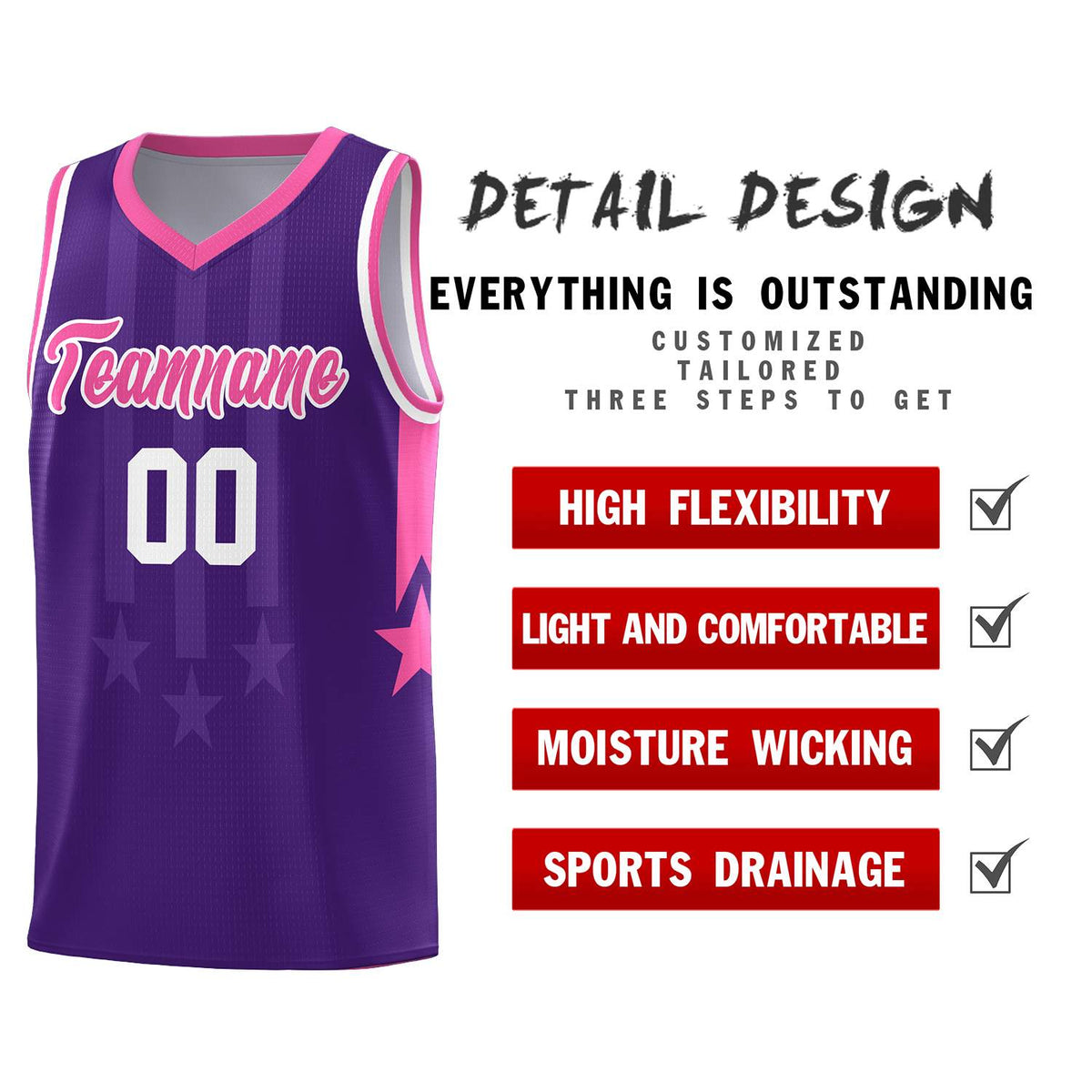 Custom Purple Pink and White Gradient Star Graffiti Pattern Sports Uniform Basketball Jersey