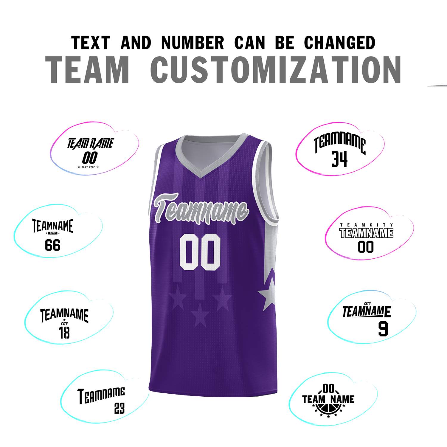 Custom Purple Gray and White Gradient Star Graffiti Pattern Sports Uniform Basketball Jersey